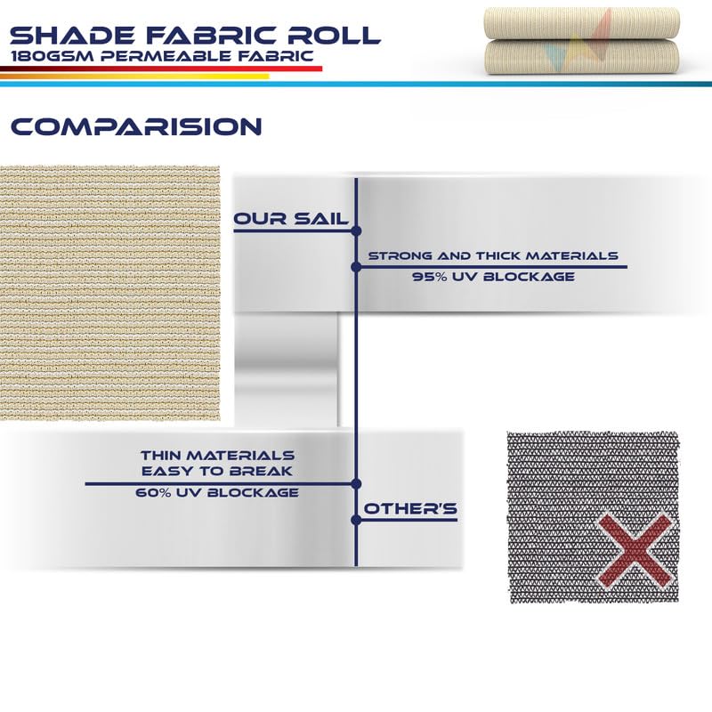 12'x99' Sun Shade Fabric Roll - UV Blocking Shade Cloth for Pergola, Patio & Greenhouse - Outdoor Wind Screen Cover in Beige - Perfect for Backyard, Garden and Outdoor Living Spaces