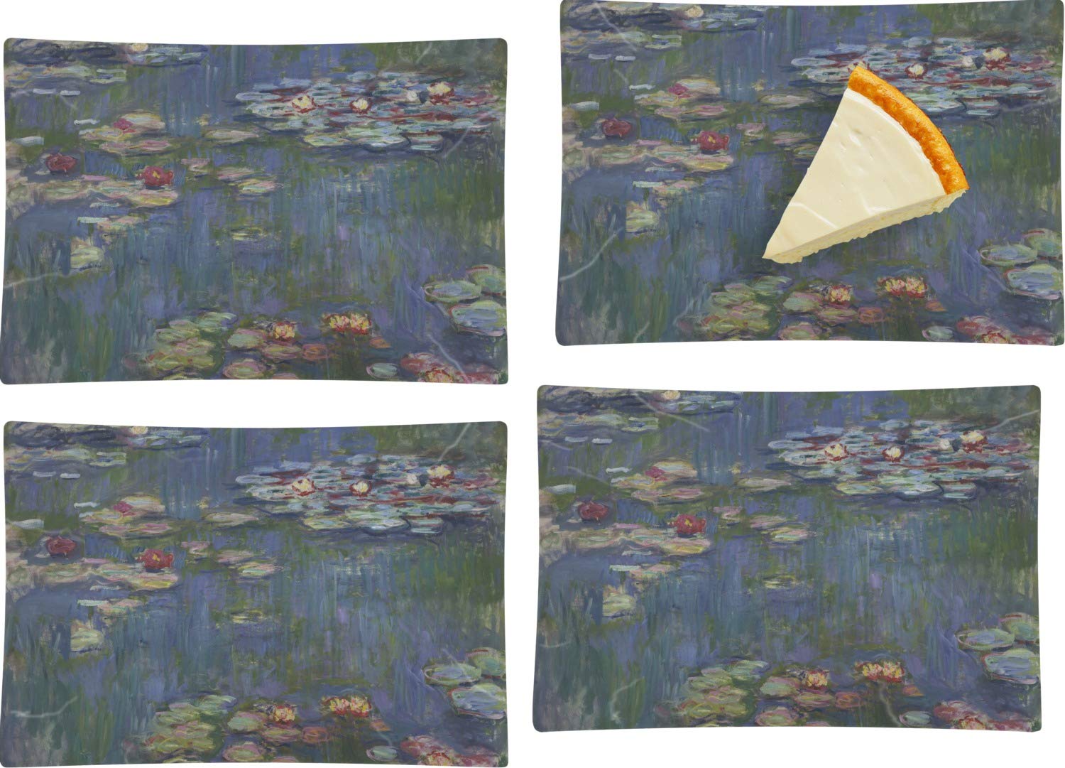 Claude Monet Water Lilies Set of 4 Glass Rectangular Plates - Elegant Appetizer & Dessert Serving Dishes for Dinner Parties, Tea Time & Home Decor
