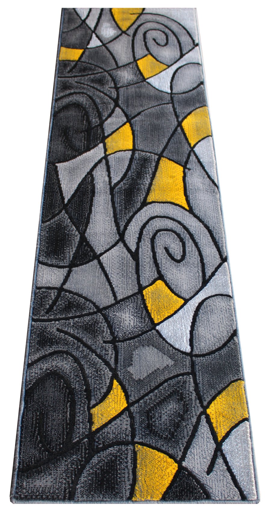 Masada Modern Contemporary Runner Area Rug - Yellow Grey Black (2' x 7') - Perfect for Hallway, Entryway & High-Traffic Areas