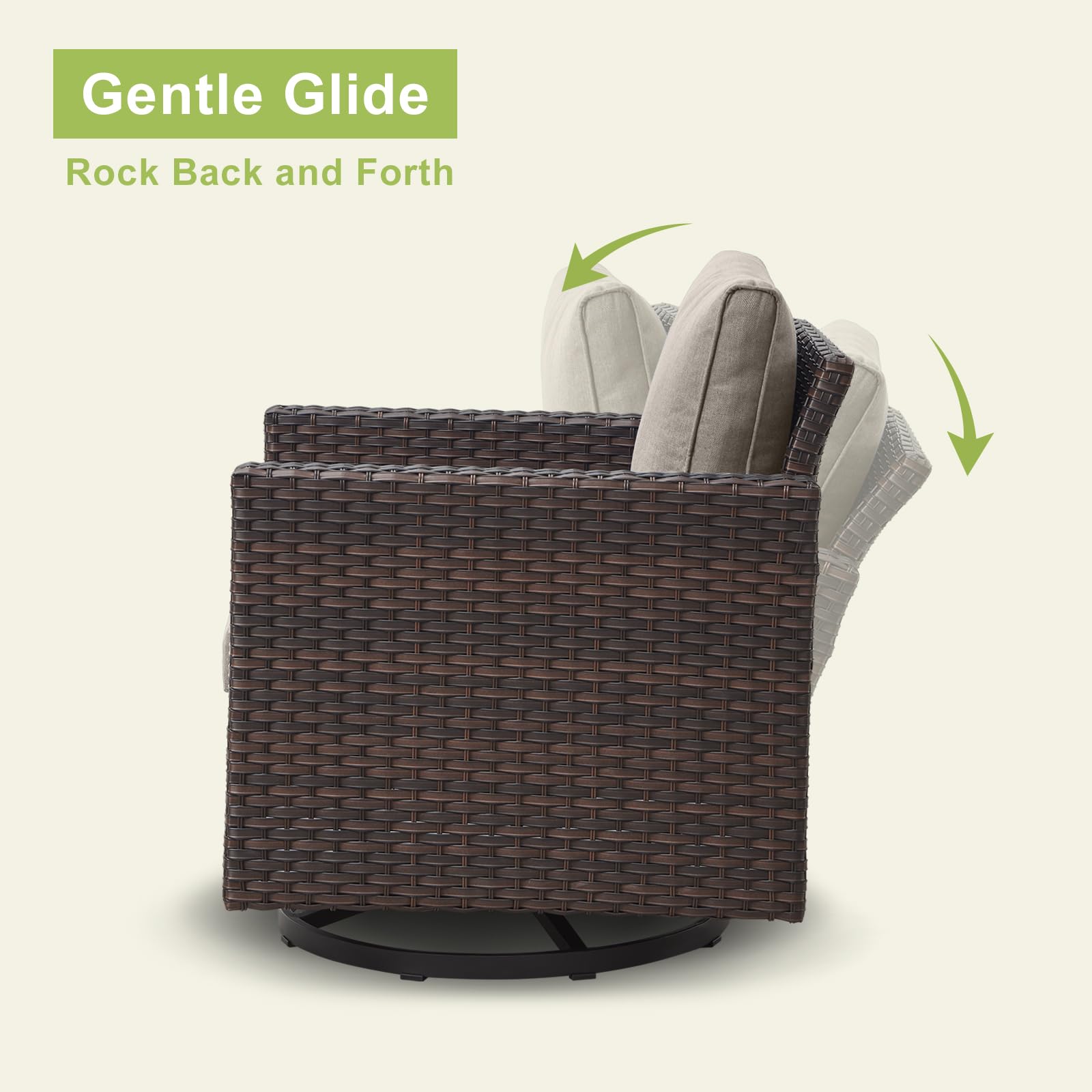 Outdoor Patio Swivel Rocking Chair - Waterproof Wicker, Comfortable Cushions & Sturdy Metal Frame - Single Porch Deck Backyard Rocker (Brown/Grey) - Perfect for Relaxing in Garden, Poolside or Balcony