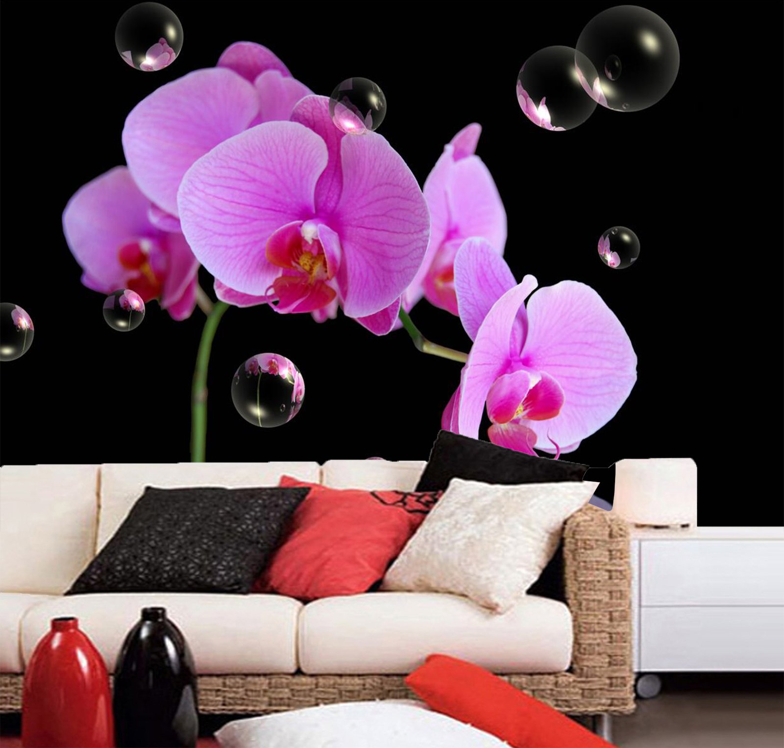 3D Pink Flower Bubbles Removable Self-Adhesive Wallpaper - 123