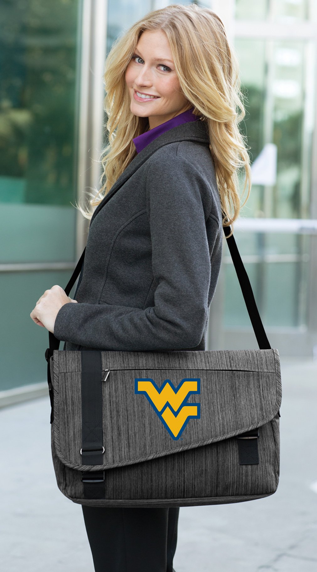 Premium WVU Laptop Messenger Bag - West Virginia University Themed Durable College Student Book Bag for School, Work & Travel