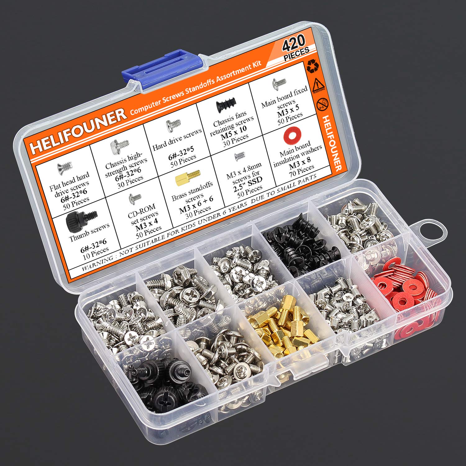 420-Piece Computer Standoffs & Screws Assortment Kit - M3/M4/M5 Nylon & Metal Spacers for 2.5