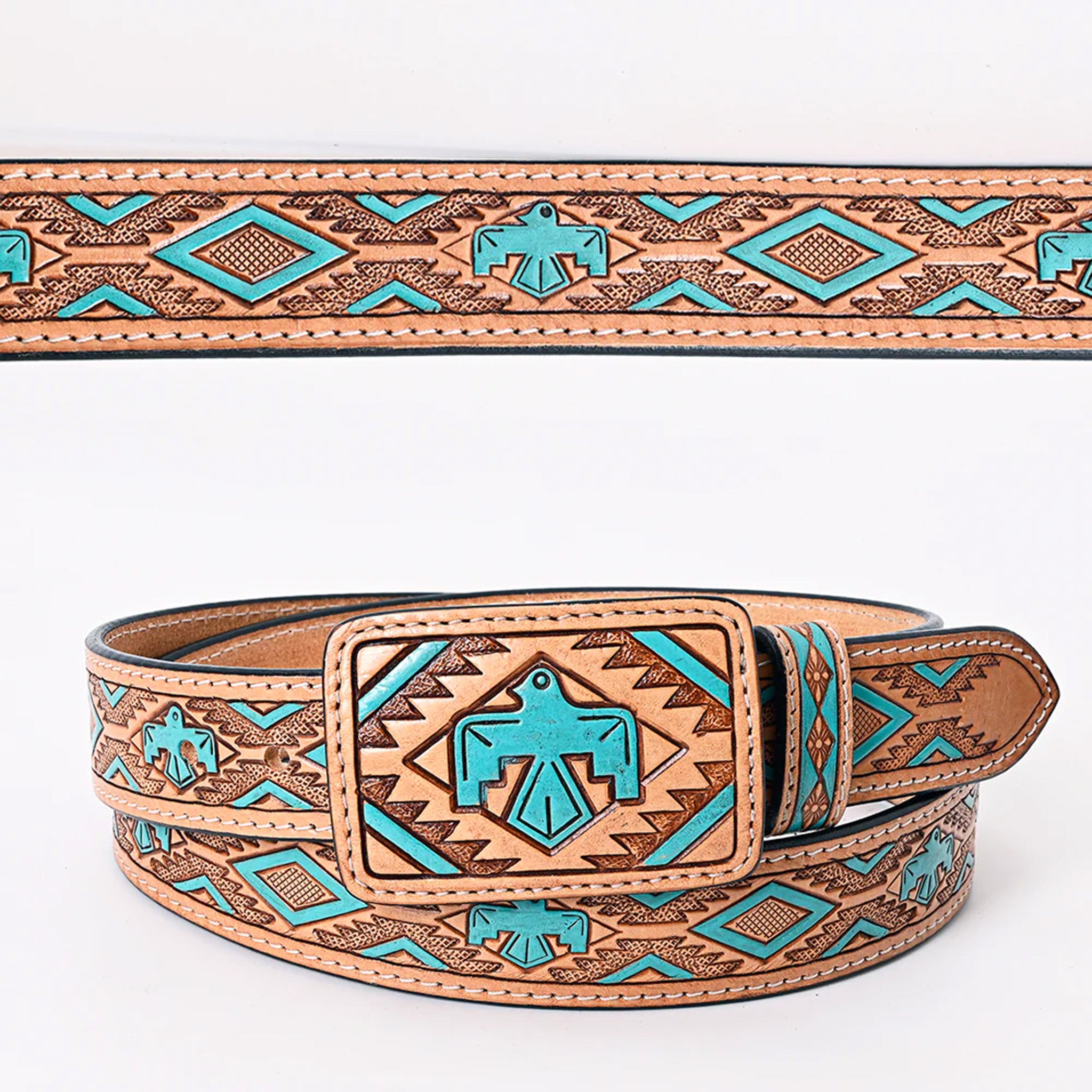American Darling Unisex Turquoise Thunderbird Belt - Stylish Native American Inspired Accessory for Casual & Festival Outfits