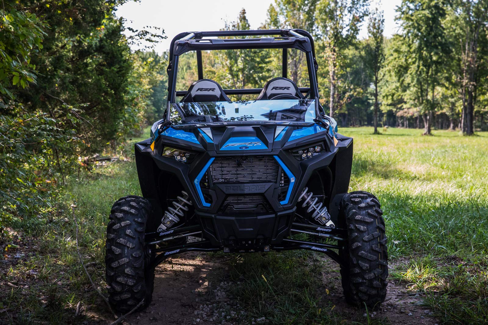 SuperATV Scratch-Resistant Flip Down Windshield for Polaris RZR XP / XP 4 Turbo (2019+) - 1/4 Inch Polycarbonate with XR Optic Hard Coating - Convertible Half/Full Windshield - Made in USA - Perfect for Off-Roading, Trail Riding & Winter Protection
