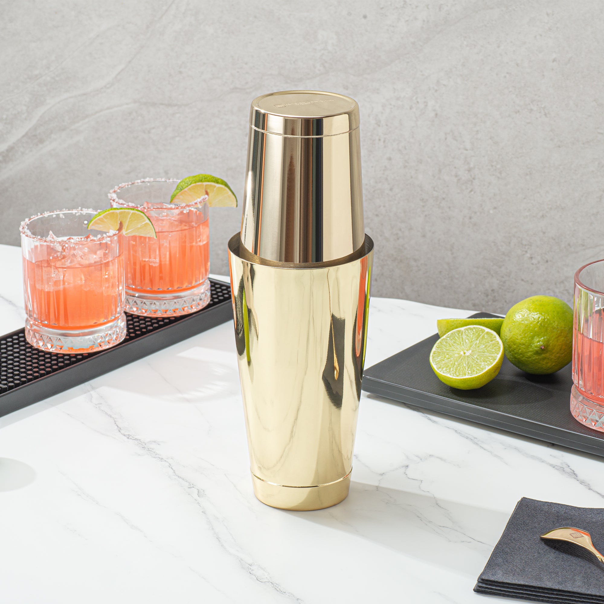 Premium 24 oz Gold Plated Stainless Steel Cocktail Shaker - Weighted Bar Mixing Tin (3.5