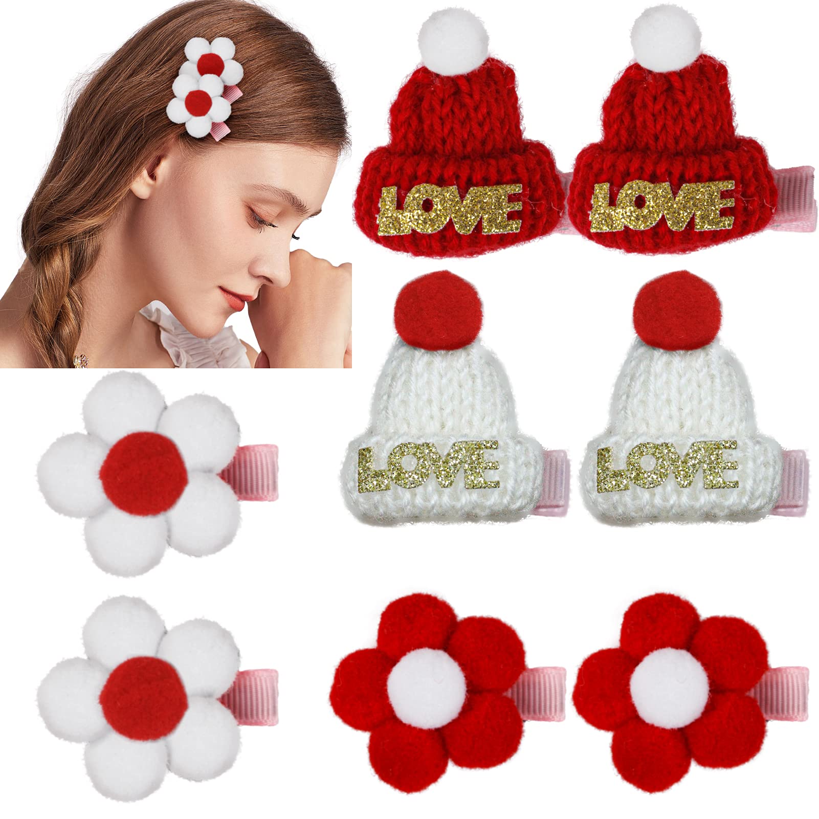 8 PCS Red Christmas Hair Clips for Women & Girls - Festive Hat Hair Barrettes for Holiday Parties, Christmas Gifts & New Year Celebrations