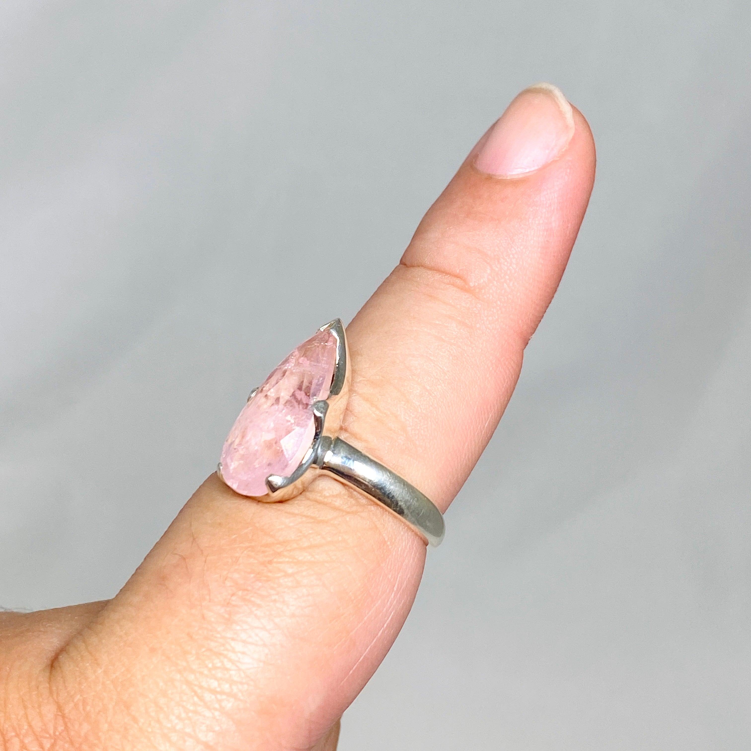 Morganite Faceted Teardrop Ring - Size 9 - Rose Gold Plated Jewelry - Elegant Engagement, Wedding, Anniversary Gift for Her - Perfect for Romantic Occasions & Special Celebrations
