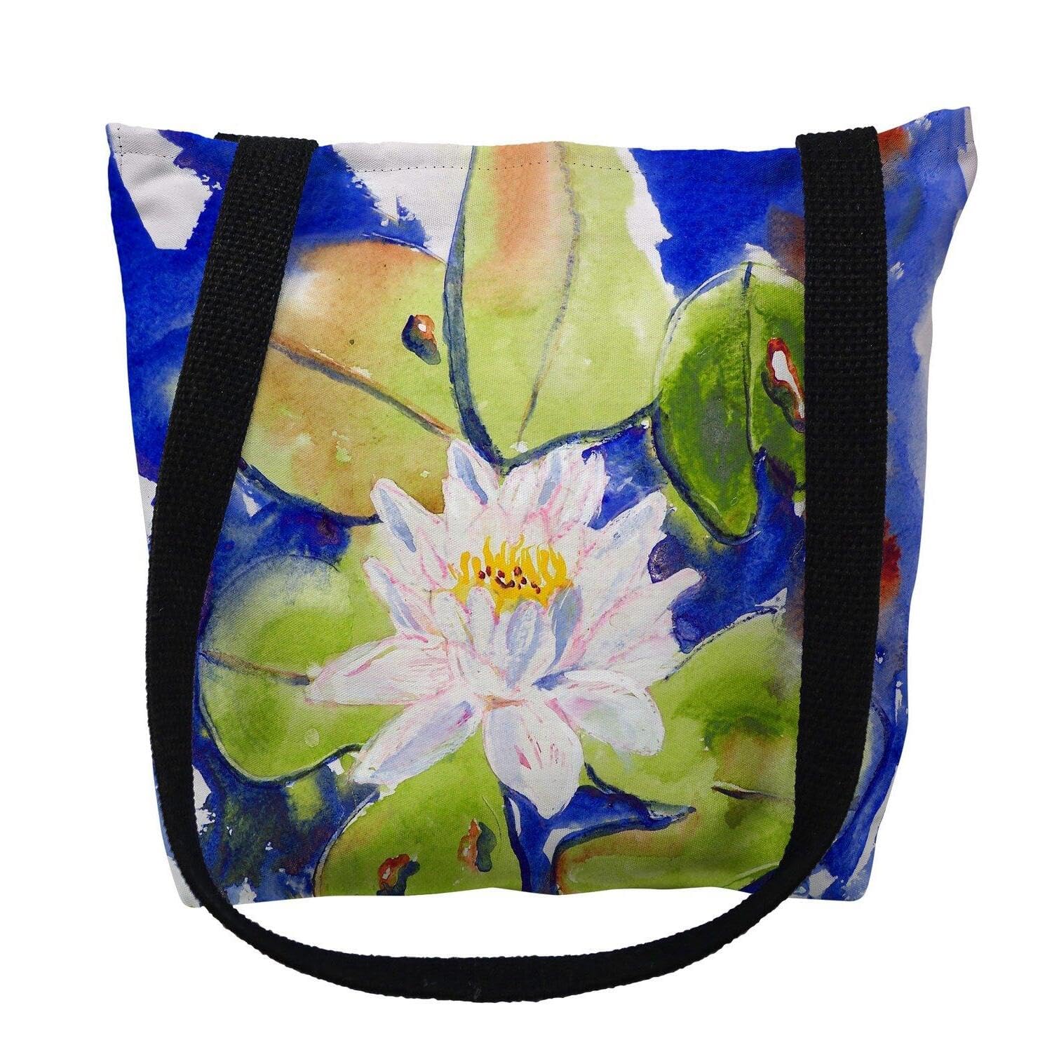 Betsy Drake Lily Pad Flower Medium Tote Bag 16x16 - Stylish Canvas Shoulder Bag for Women, Perfect for Shopping, Beach & Daily Use
