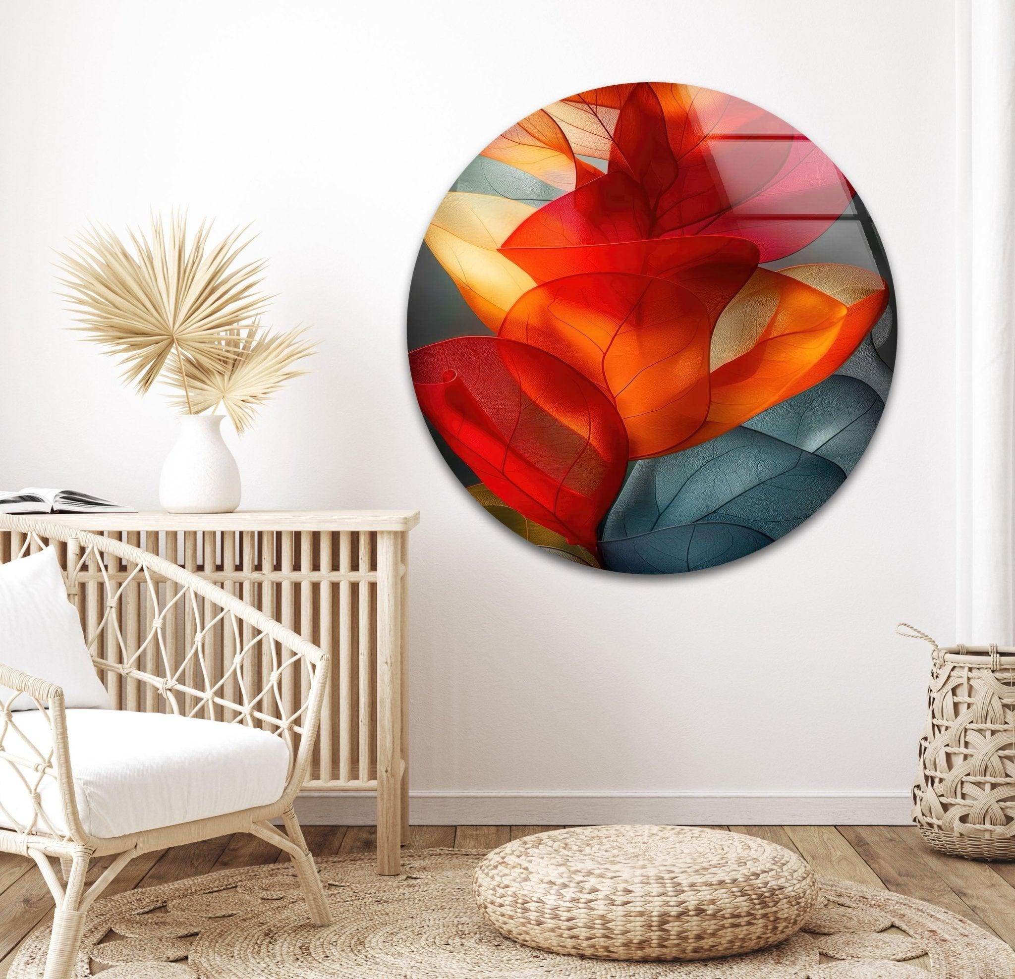 Abstract Red Floral Glass Wall Art - Modern Handmade Home Decor for Living Room, Bedroom, Office - Elegant Gift Idea for Housewarming & Wedding