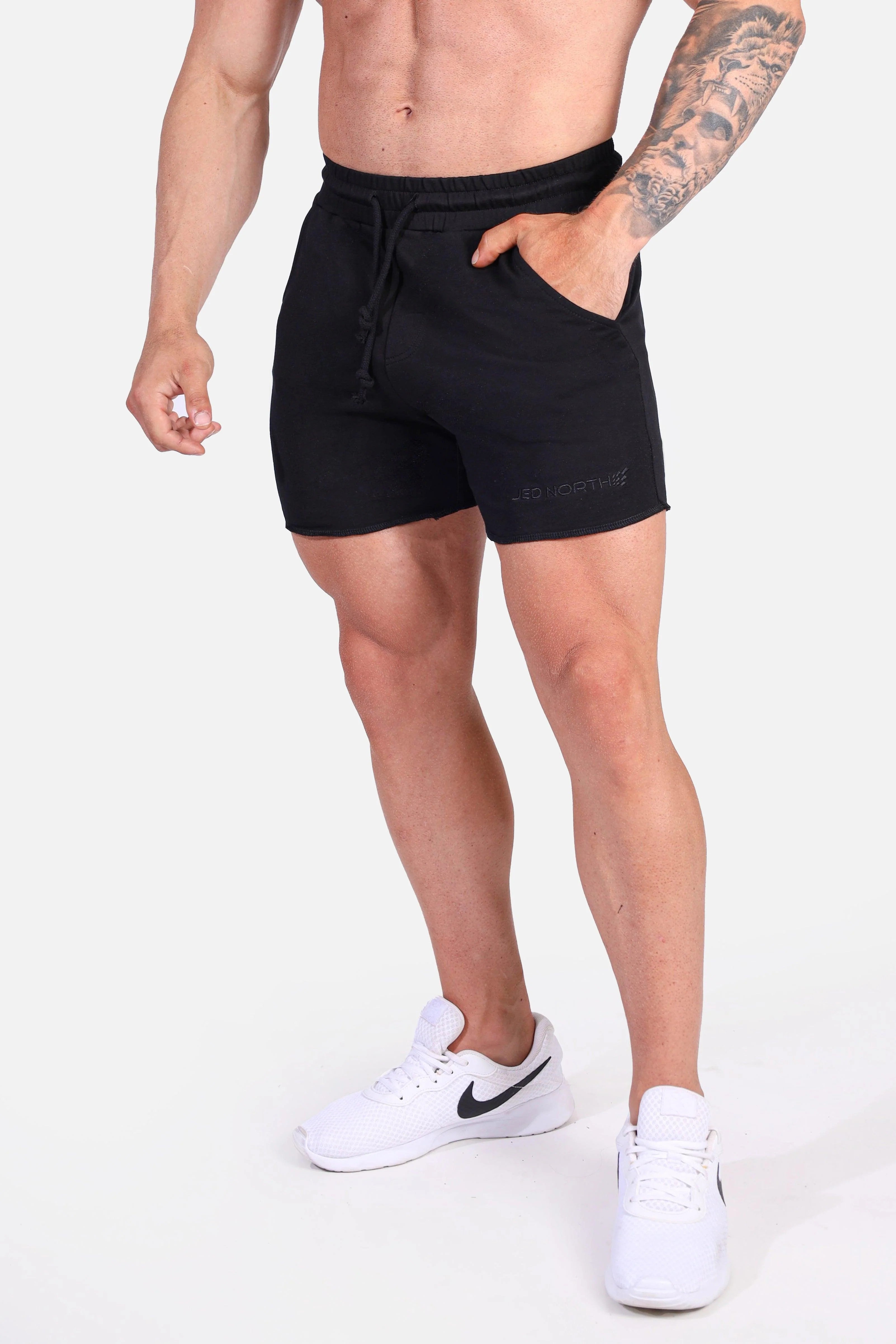 Jed North Motion 5 Sweat Shorts for Men - Black Athletic Running Shorts with Pockets - Perfect for Gym, Jogging & Casual Wear