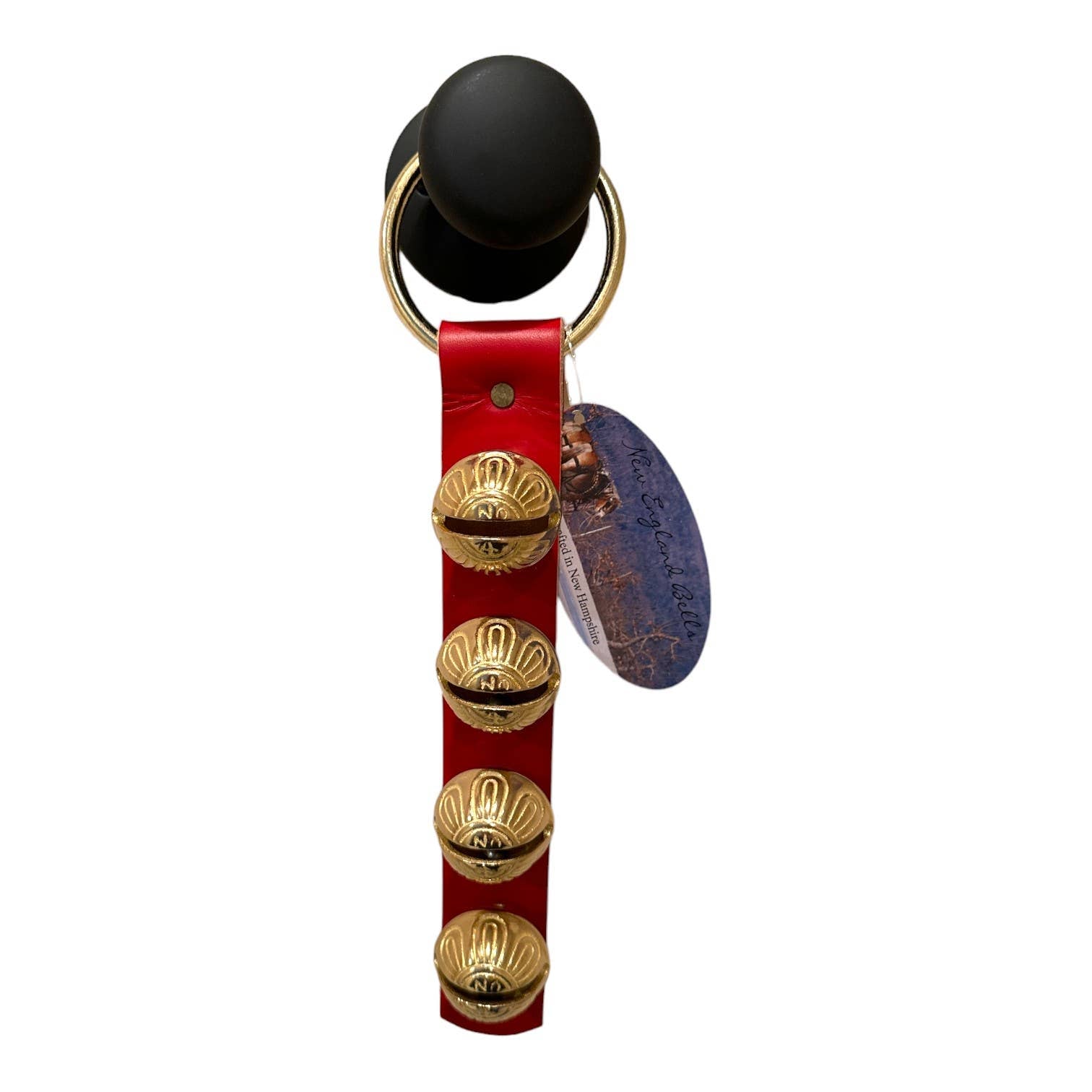 New England Traditional Strap Bells - Set of 4 #4 Size Handheld Bells for Christmas Caroling, School Music Classes & Holiday Decorations