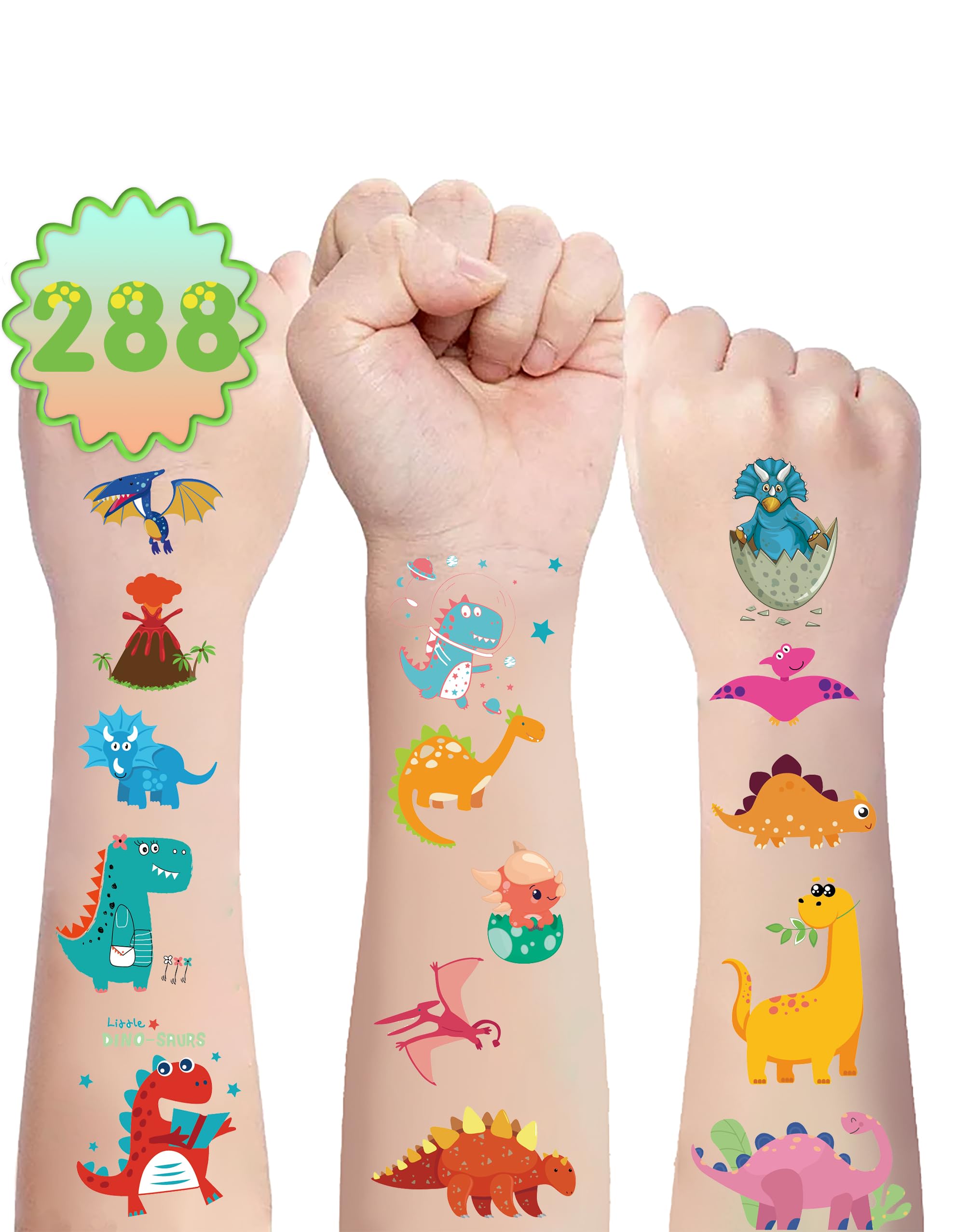 288-Piece Dinosaur Temporary Tattoos Kit - Perfect for Birthday Party Favors, Decorations & Game Prizes - Fun Dinosaur Stickers for Kids, Party Supplies & Reward Gifts - Great for Themed Parties, Classroom Rewards & Kids' Activities