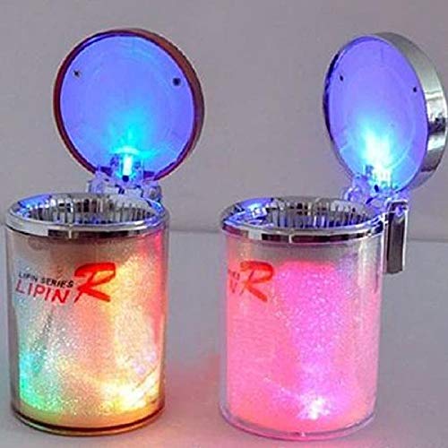 LED Portable Ashtray with Lid - Creative Multifunction Car Ashtray, Plastic Compliant with Colorful LED Light | Perfect for Car, Home, and Outdoor Smoking Areas