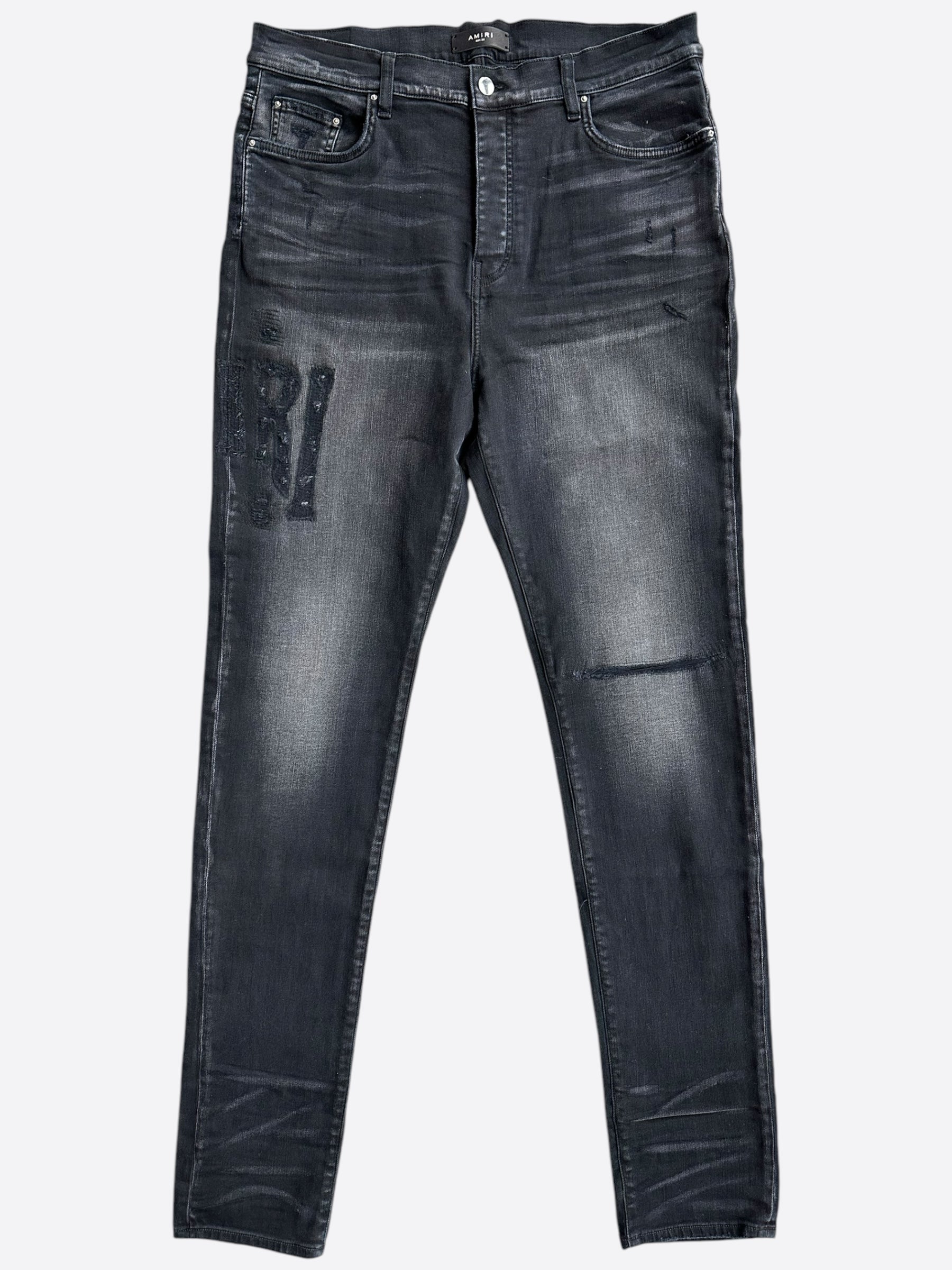 Amiri Aged Black Distressed Logo Jeans for Men - Vintage Style Ripped Denim Pants | Perfect for Streetwear, Casual Outfits & Night Out Looks