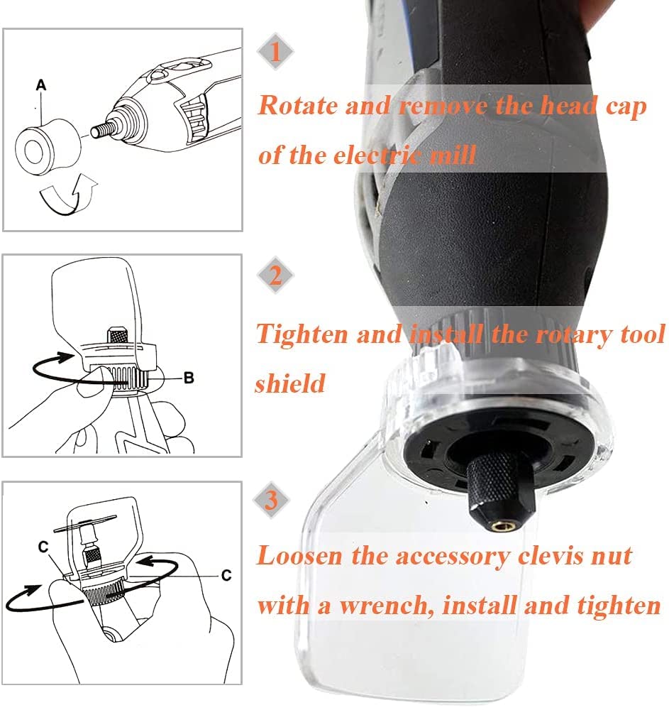 4-Piece Rotary Tool Shield Attachment Kit - Transparent Safety Protective Cover for Wood & Metal Cutting, Sanding, Polishing - Perfect for DIY Projects, Crafting & Home Repairs