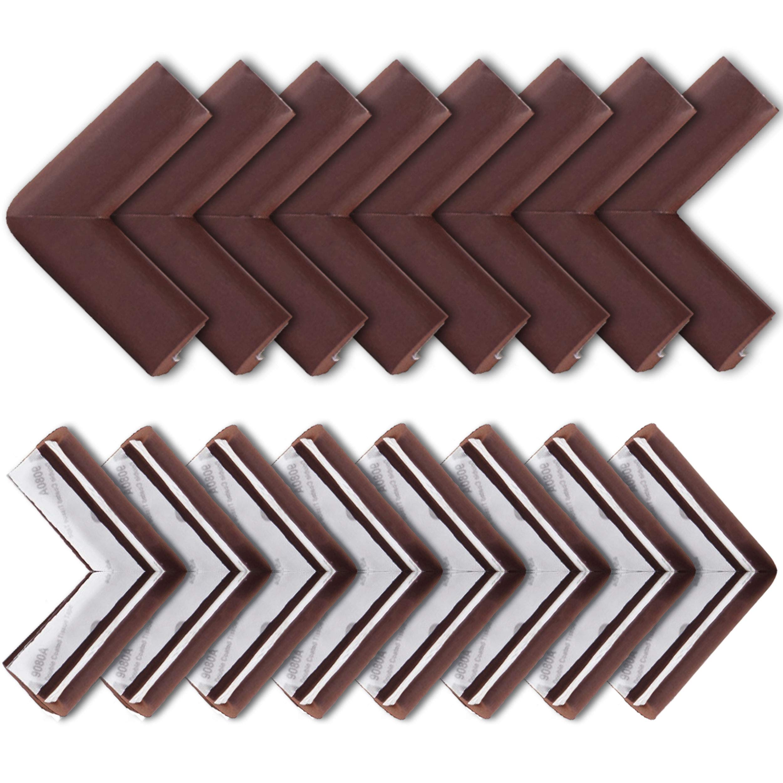 Bébé Earth Baby Proofing Corner Guard Protector Set - 16 Pack Safety Bumpers for Childproofing Furniture & Tables - Pre-Taped Corner Cushions in Coffee Brown - Perfect for Nursery, Living Room & Playroom Safety