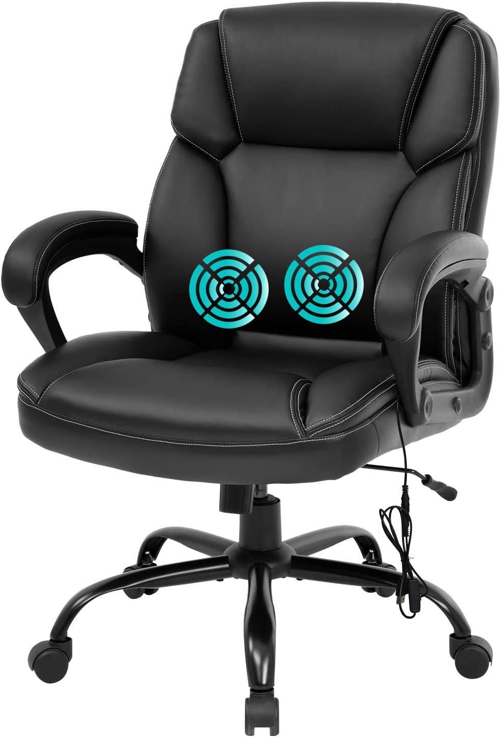 Big and Tall Office Chair - Ergonomic Executive Desk Chair with Wide Seat (400lbs Capacity), PU Leather, Lumbar Support & Adjustable Arms - Mid Back Computer Task Chair for Home & Office (Black)
