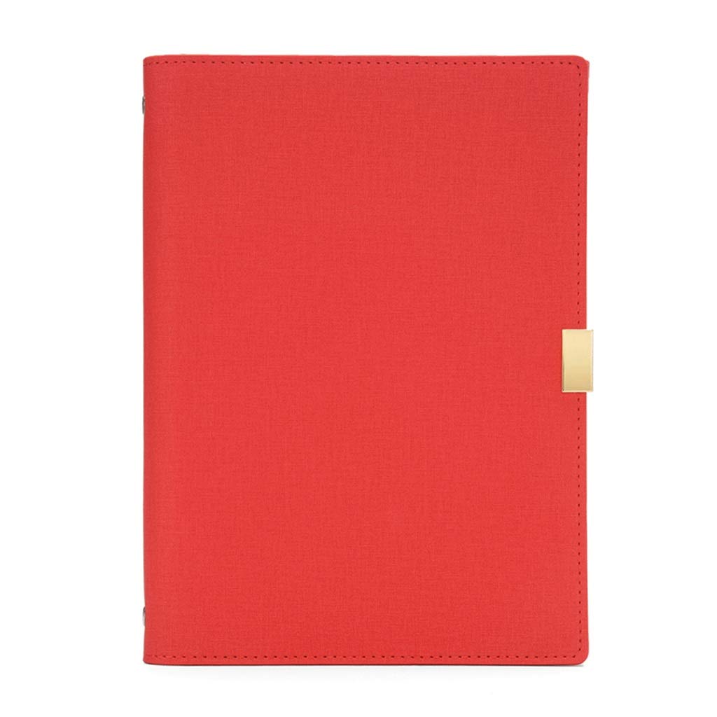 A5 Leather Notebook - Loose-Leaf Notepad with Buckle for Home, School & Office (Red)