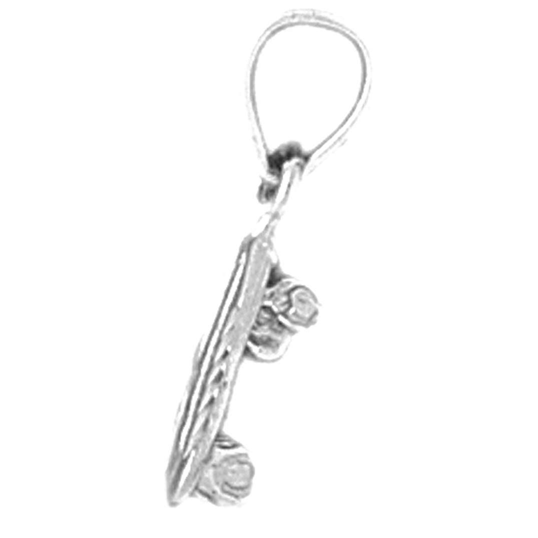 14K White Gold 3D Skateboard Pendant Necklace - 19mm Handcrafted Jewelry for Skateboard Lovers & Streetwear Fashion
