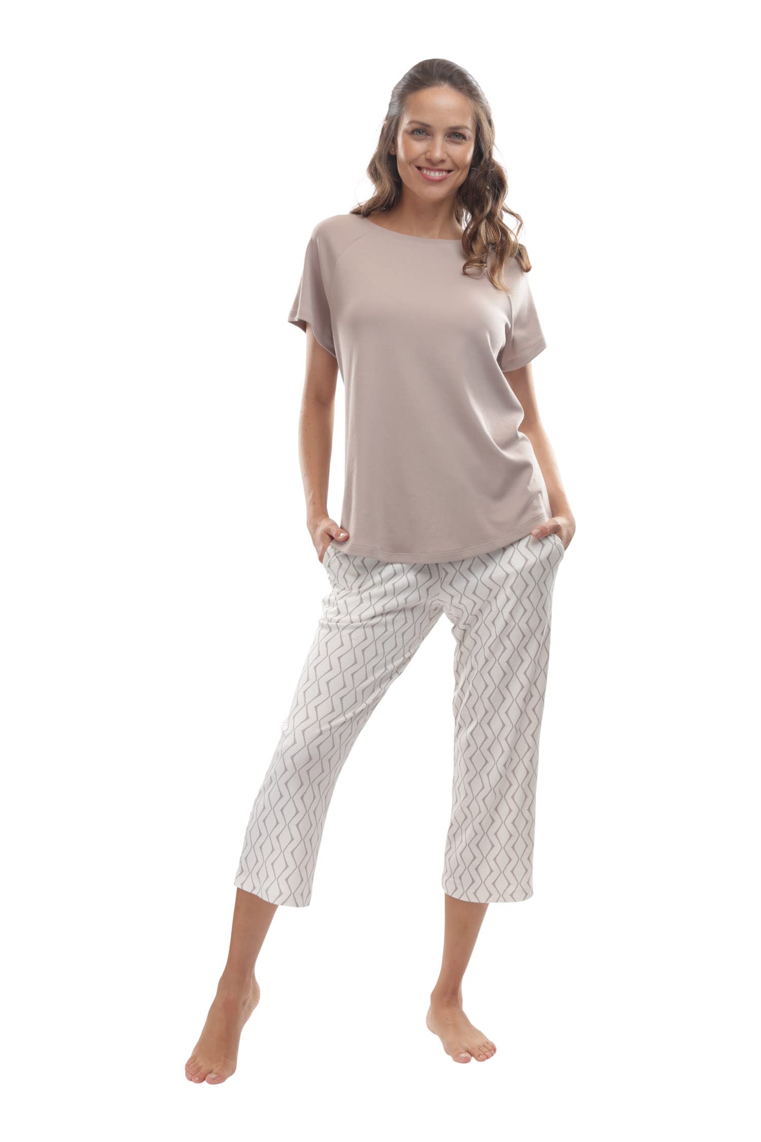 Premium Women's Pajama Set - Ultra Soft Pima Cotton Sleepwear with Capri Pants | Comfortable Lounge & Sleepwear for Women | Perfect for Nighttime Relaxation, Vacation & Cozy Home Wear