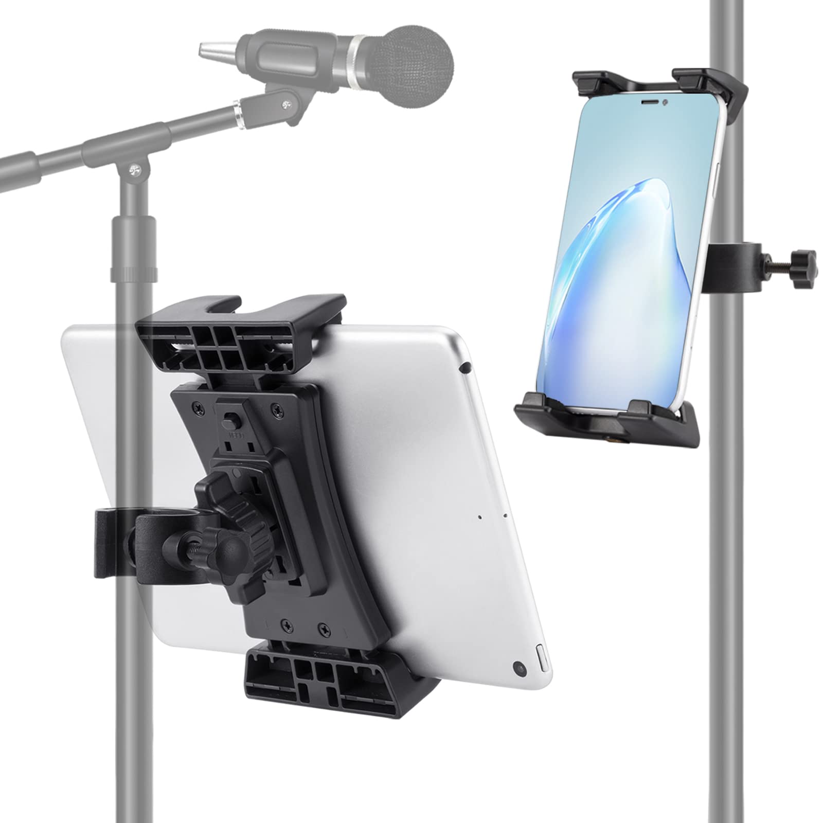 NUOMIC Tablet Stand with Microphone Holder - Universal Adjustable iPad Stand for iPad Mini, Air, Pro & iPhone 4.7-12.9