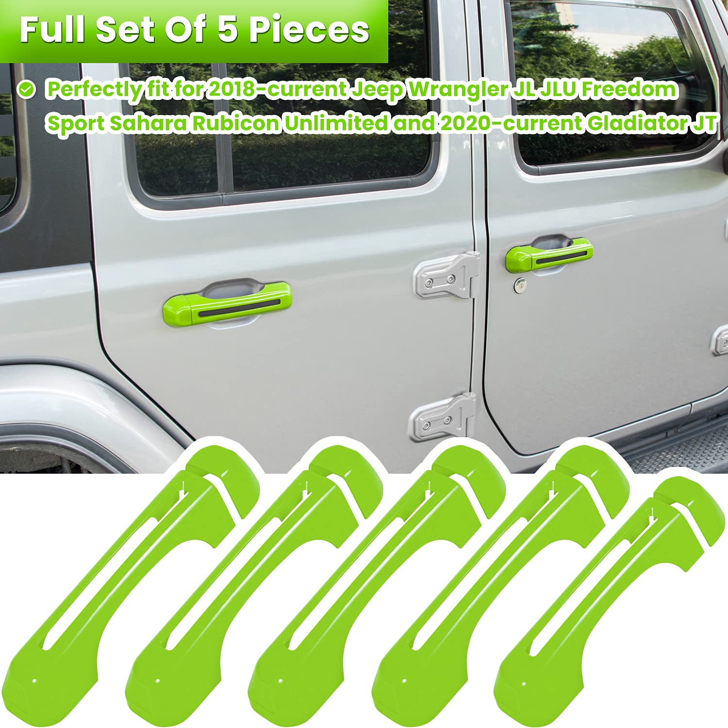 Jeep Wrangler Door Handle Covers 2018-2024 - 5PCS Green for JL/JLU/Gladiator - Off-Road Protection