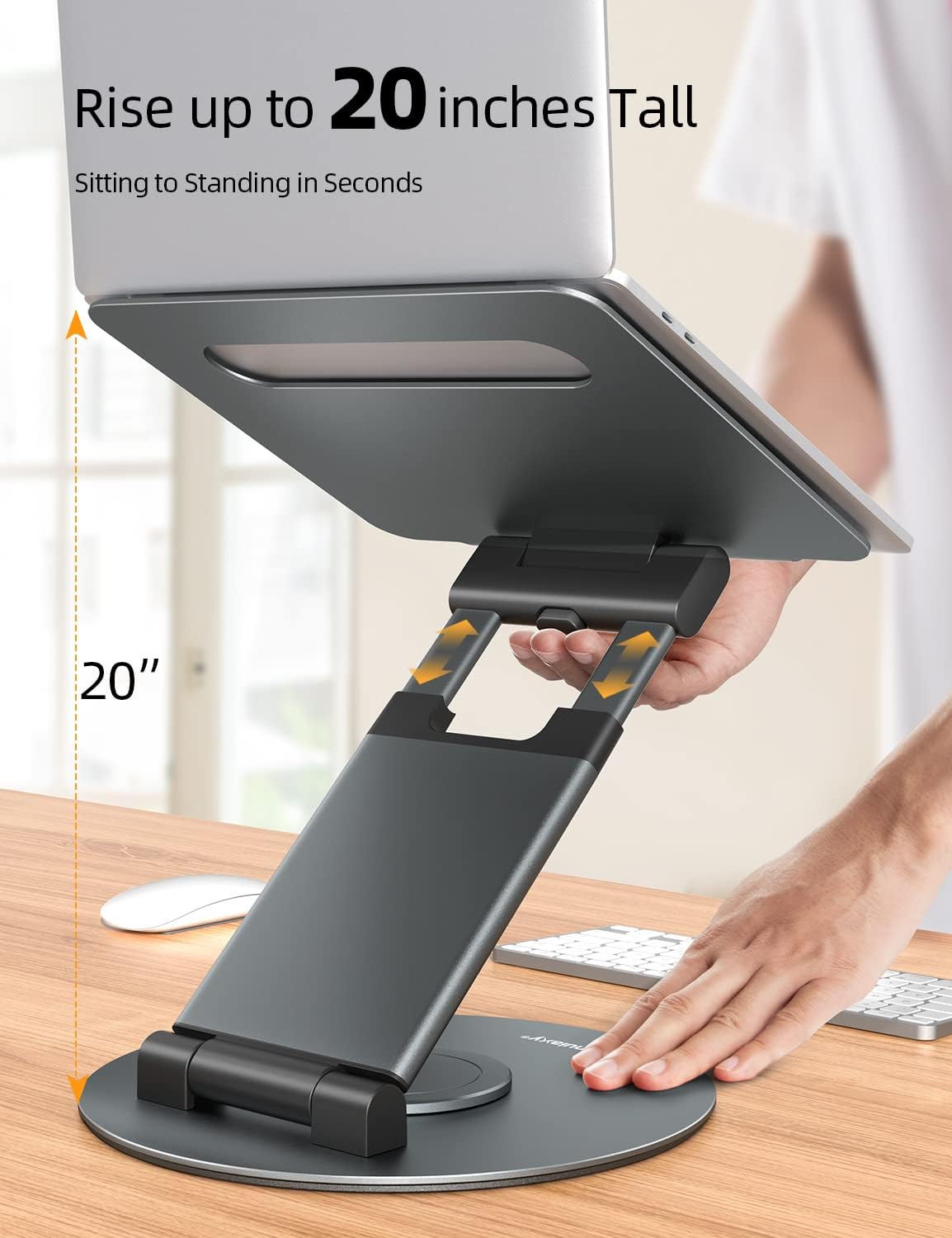 Nulaxy Adjustable Laptop Stand for Desk - 360° Rotating & Telescopic Ergonomic Riser with Swivel Base, Fits 10-17 Inch Laptops (MacBook, Dell, HP) - Perfect for Home Office, Gaming & Workstation Setup (Gray)