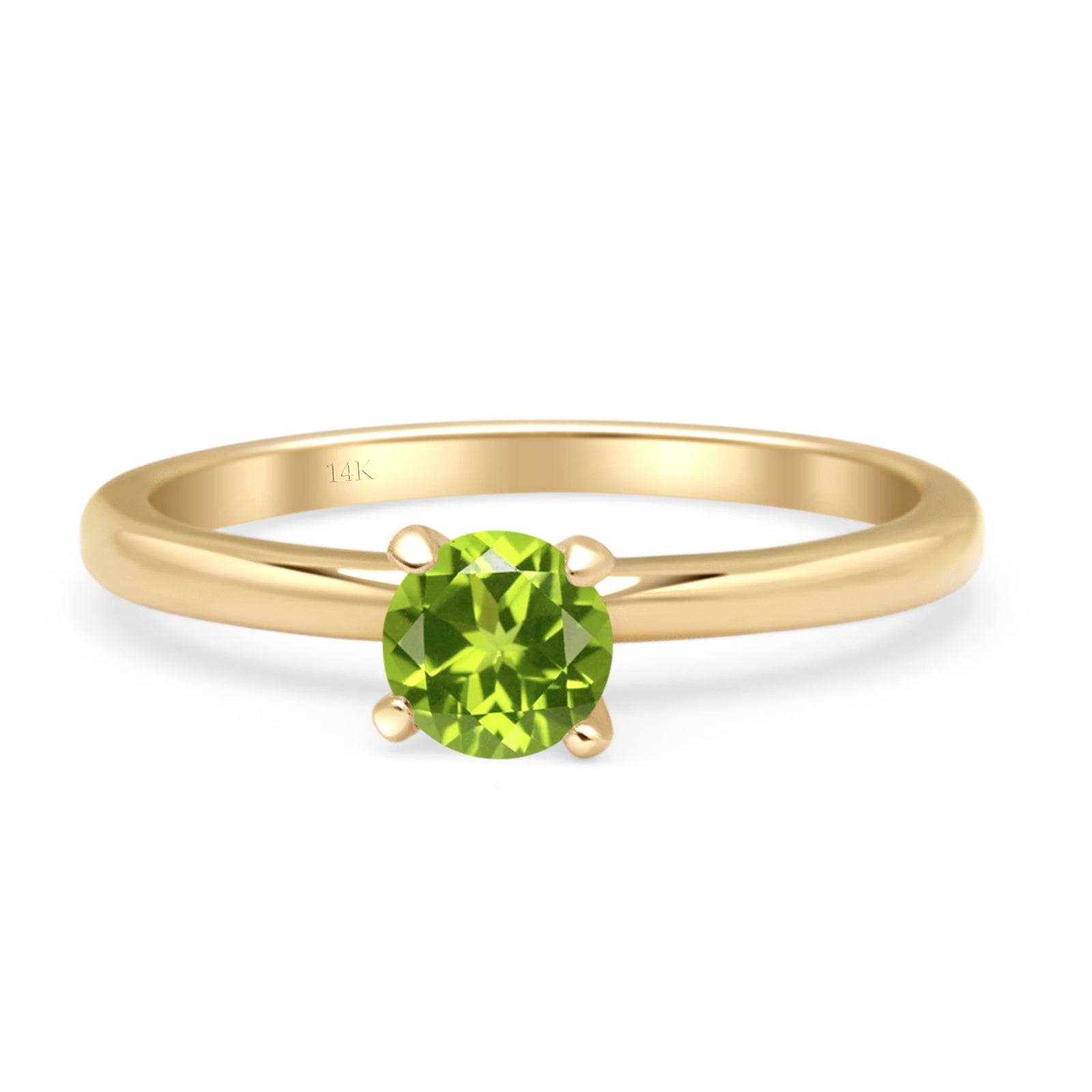 14K Yellow Gold Minimalist Round Peridot CZ Solitaire Ring - Elegant Dainty Jewelry for Women, Perfect for Engagement, Anniversary, Gift & Everyday Wear