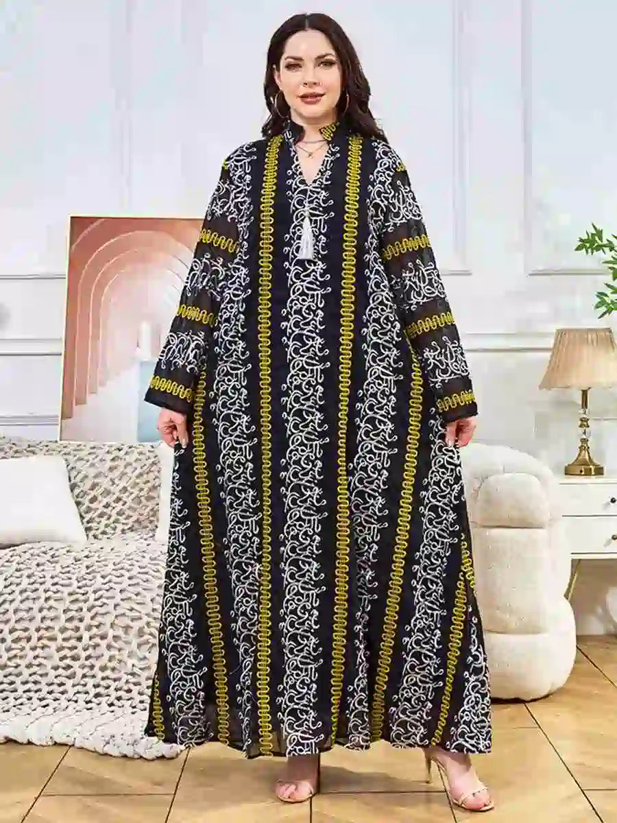 Elegant Embroidery Tassel Eid Caftan Kaftan Dress for Women - Boho Moroccan Style Maxi Dress #25311 | Perfect for Eid Celebrations, Weddings & Special Occasions