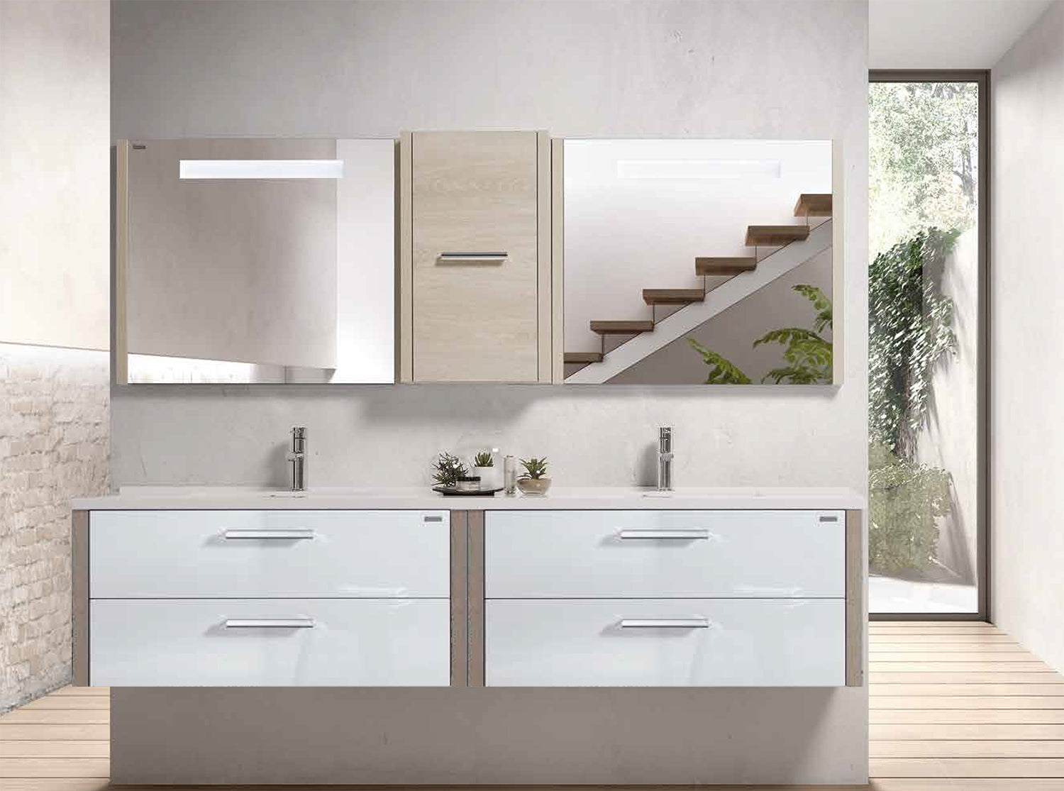 VALENZUELA Serie Nova Double Vanity - Wall Mount Bathroom Sink with 4 Soft Close Drawers - Modern Space Saving Design for Small Bathrooms & Powder Rooms