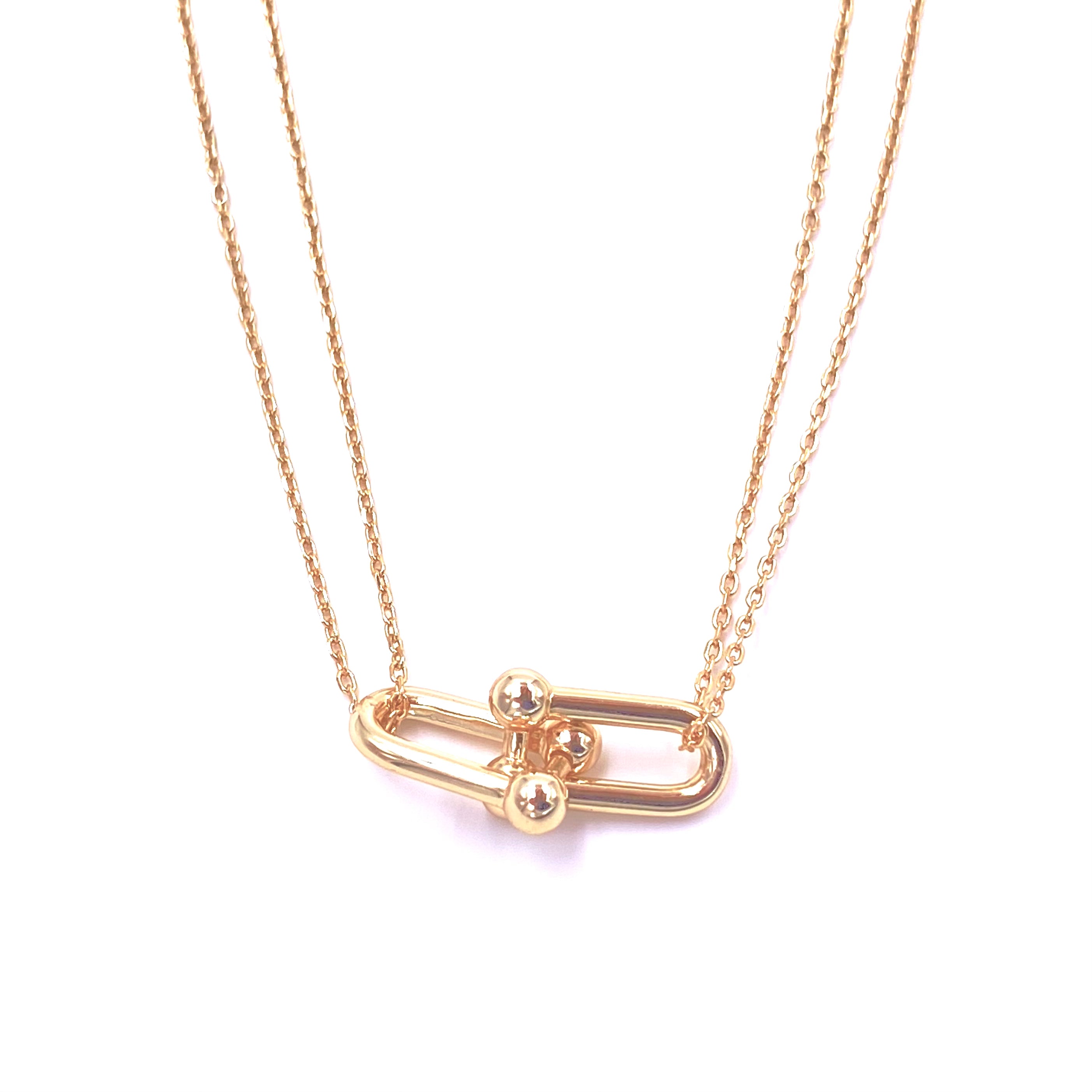 Ashley Gold Sterling Silver Center Bike Link Double Chain Necklace - Elegant Layered Jewelry for Women, Perfect for Date Night & Special Occasions