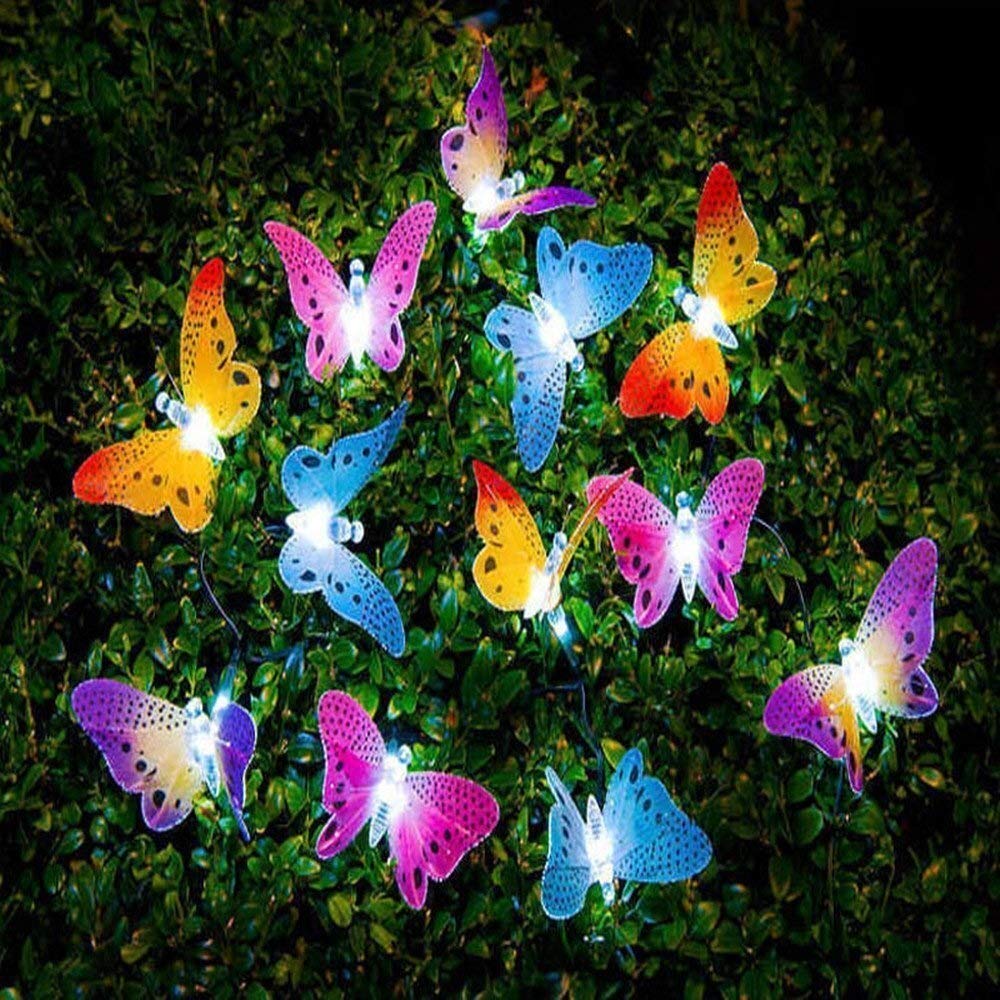 LANDUA 12/20 LED Solar Powered Butterfly Fairy String Lights - Waterproof Outdoor Garden Decorations for Christmas, Patio, Wedding & Party (50 LEDs, Multi-Color) | Perfect for Backyard, Pathway & Holiday Lighting