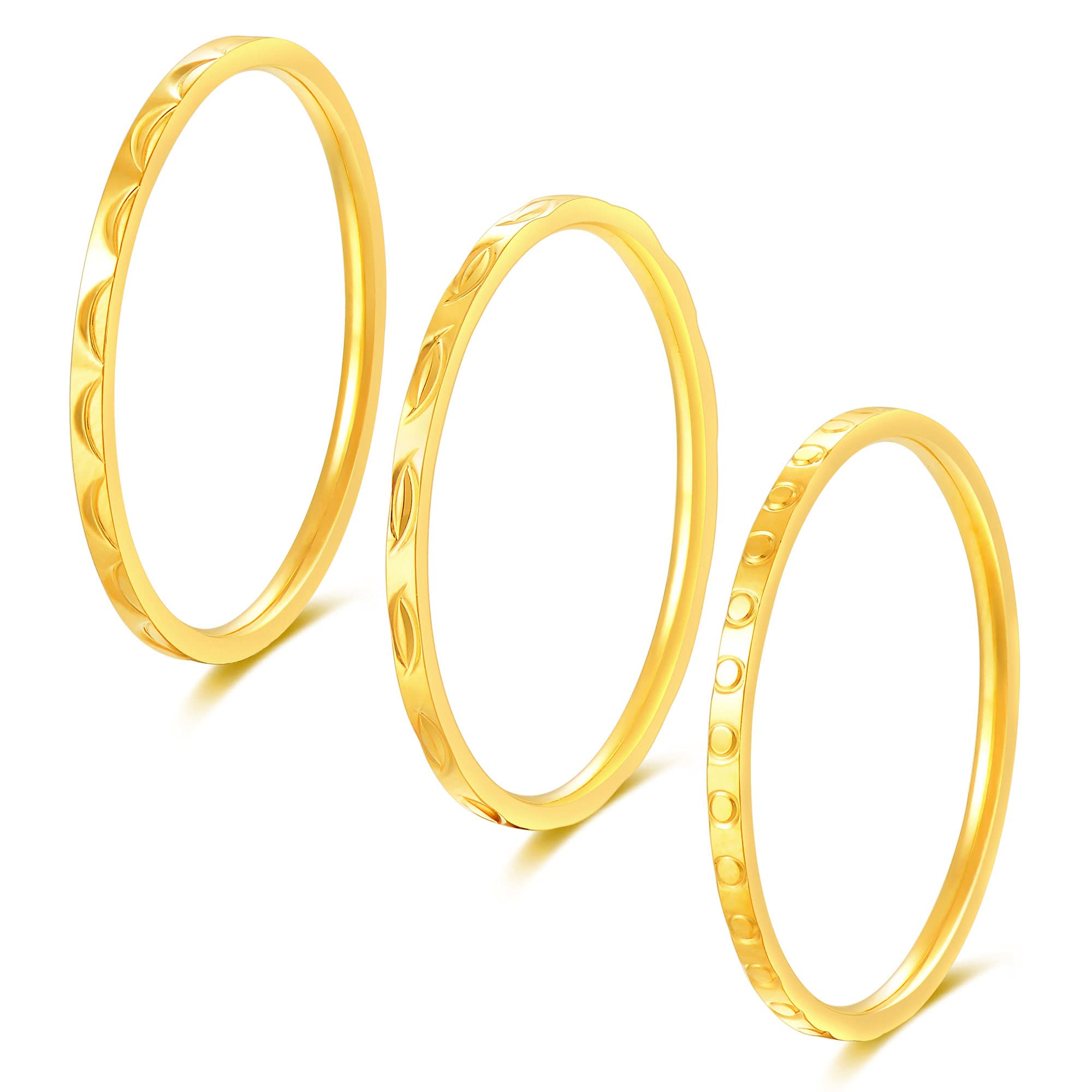 KAZITSAN 3pc Stainless Steel Rings for Women & Men - Silver/Rose Gold Stackable Bands for Wedding & Fashion