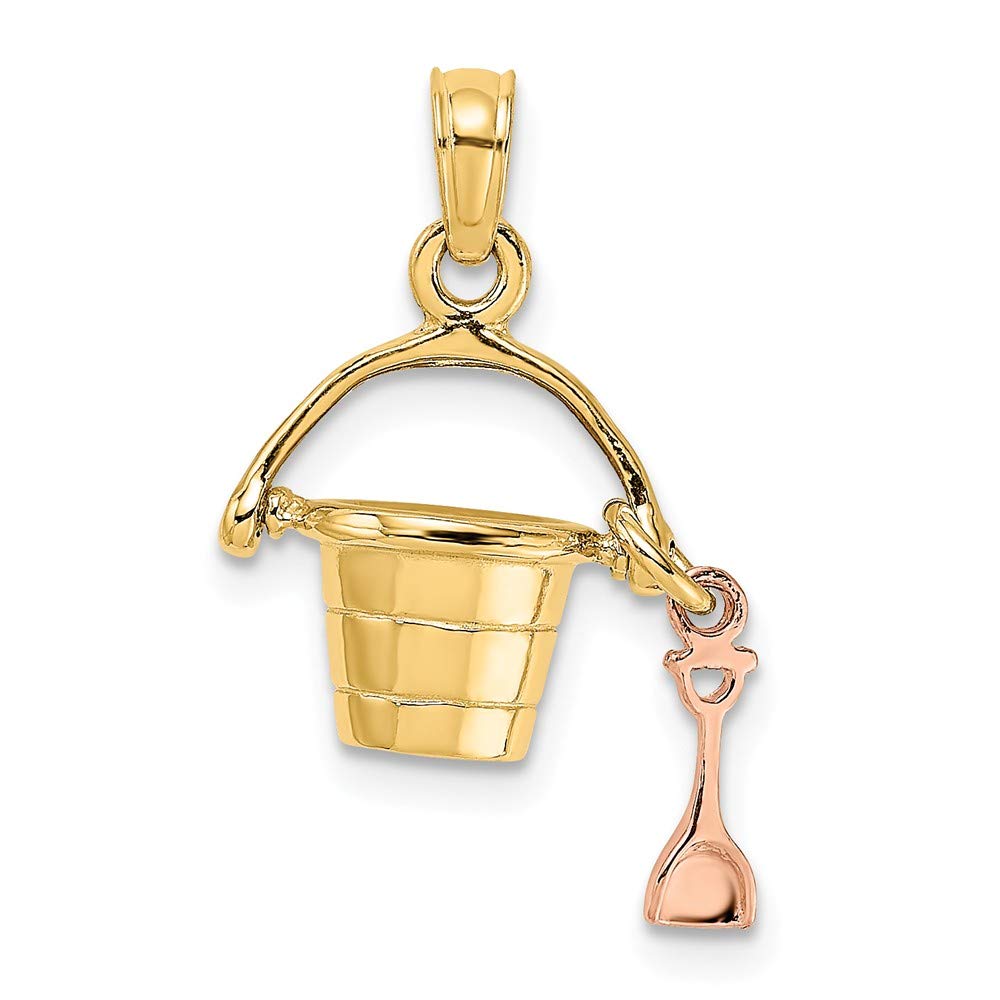 14K Rose & Yellow Gold 3D Beach Bucket & Shovel Charm Pendant Necklace - Perfect for Summer Vacations, Beach Weddings & Coastal Jewelry Gifts