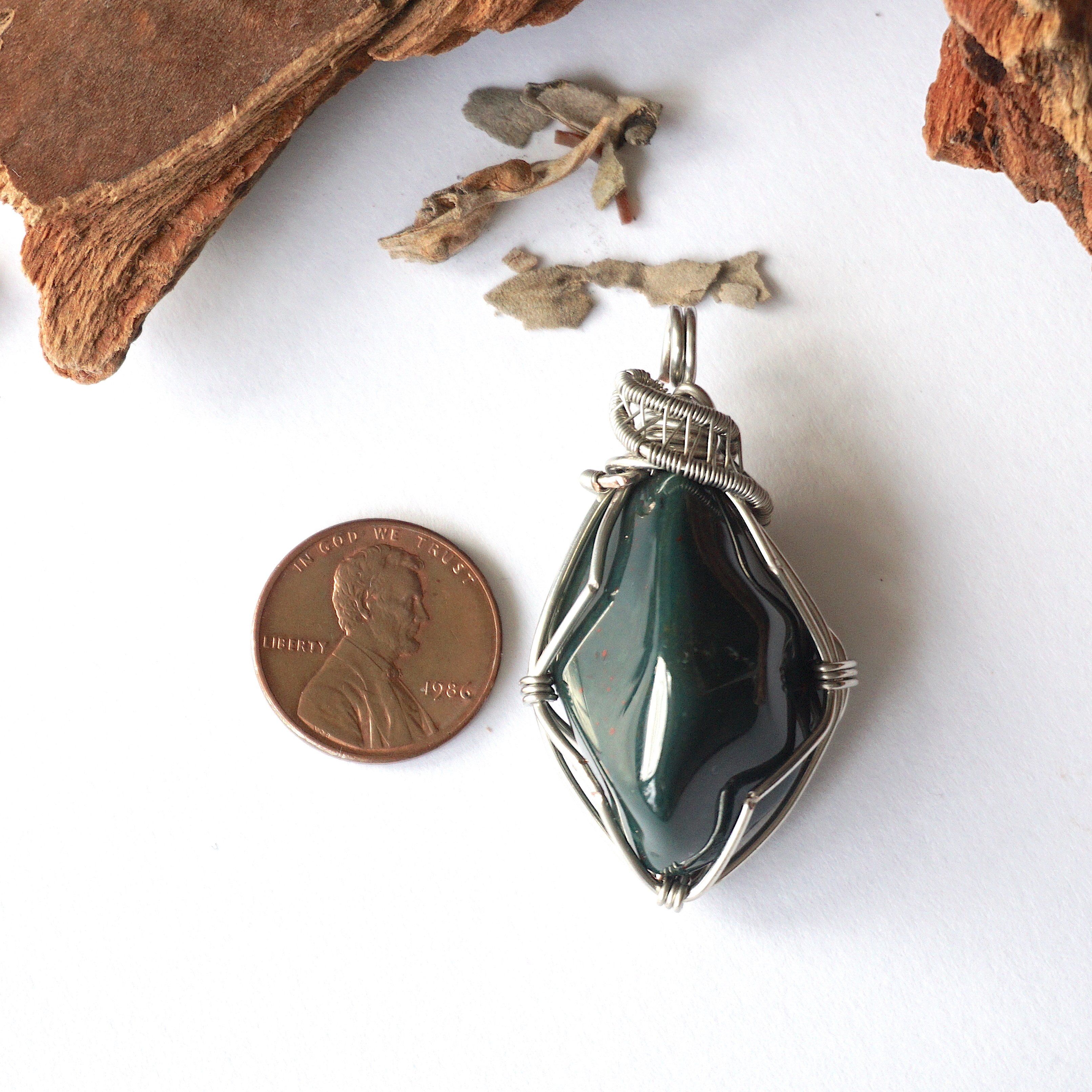 Natural Bloodstone Necklace with White Gold Plated Brass Pendant - Healing Crystal Jewelry for Women, Meditation & Energy Balancing