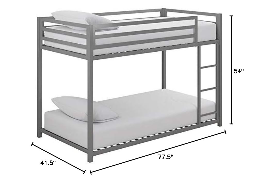 Rosebery Kids Twin Over Twin Metal Bunk Bed - Silver Finish | Space-Saving Bed for Siblings & Sleepovers | Perfect for Small Bedrooms & Shared Kids Rooms