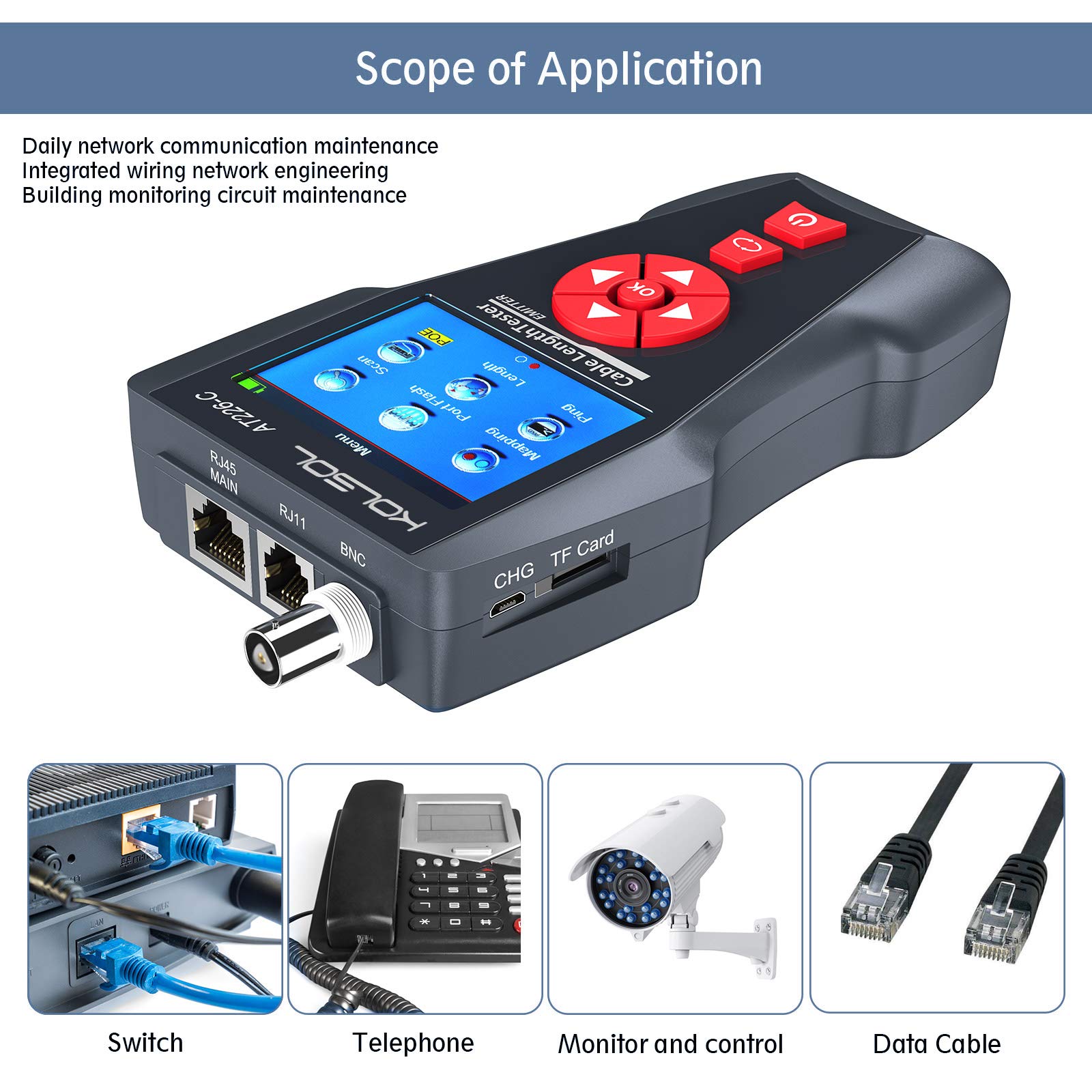 Professional Network Cable Tester - AT226-C NF-8601W LAN Ethernet Tester for RJ45/RJ11/BNC, UTP/STP Cable Diagnostics, Tone Tracer, Length Measurement & POE/PING Detection - Ideal for IT Technicians, Network Installations & Home Office Setups
