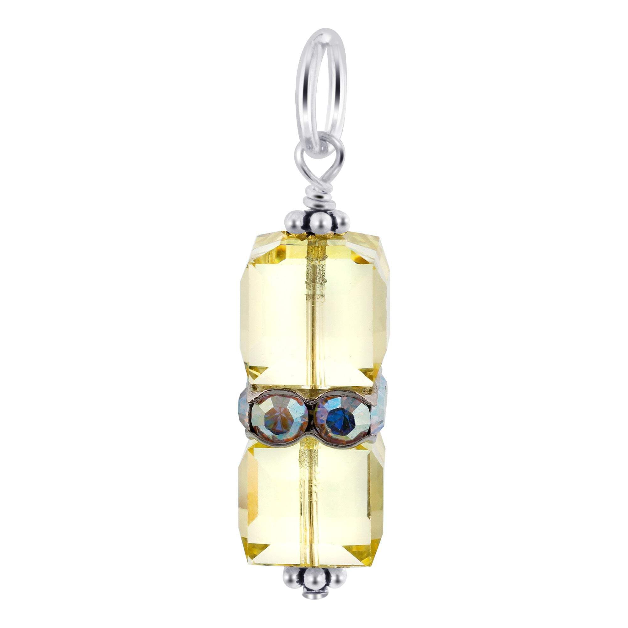 Gem Avenue 925 Sterling Silver Pendant with 8mm x 19mm Cube-Shaped Austrian Crystals - Yellow | Elegant Jewelry Gift for Women, Perfect for Parties, Weddings & Special Occasions