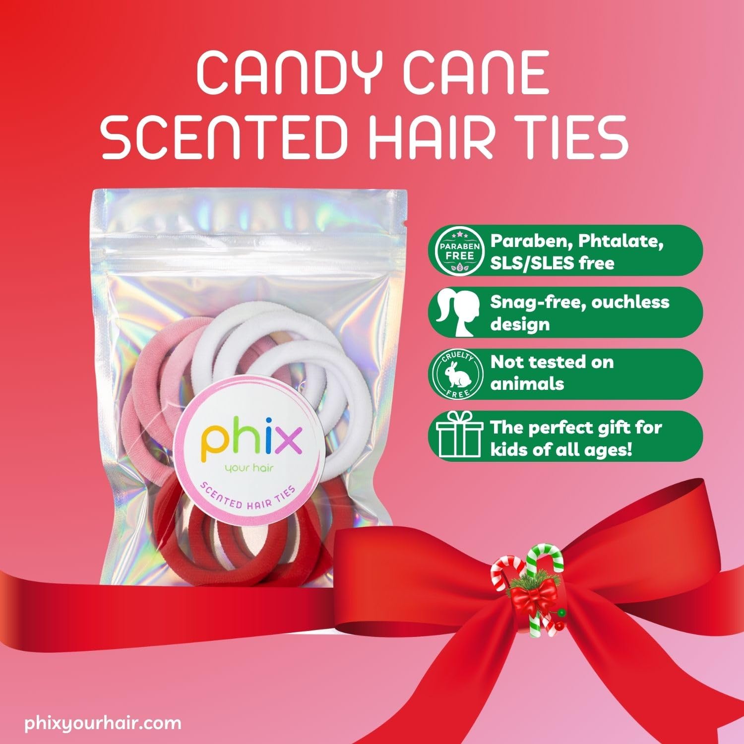 Candy Cane Scented Hair Ties 9 Pack | Snag-Free Ponytail Holders for Thick, Thin & Curly Hair | No Damage Elastic Hair Bands for Sports & Daily Use | Perfect for Workouts, School & Fashion Accessories