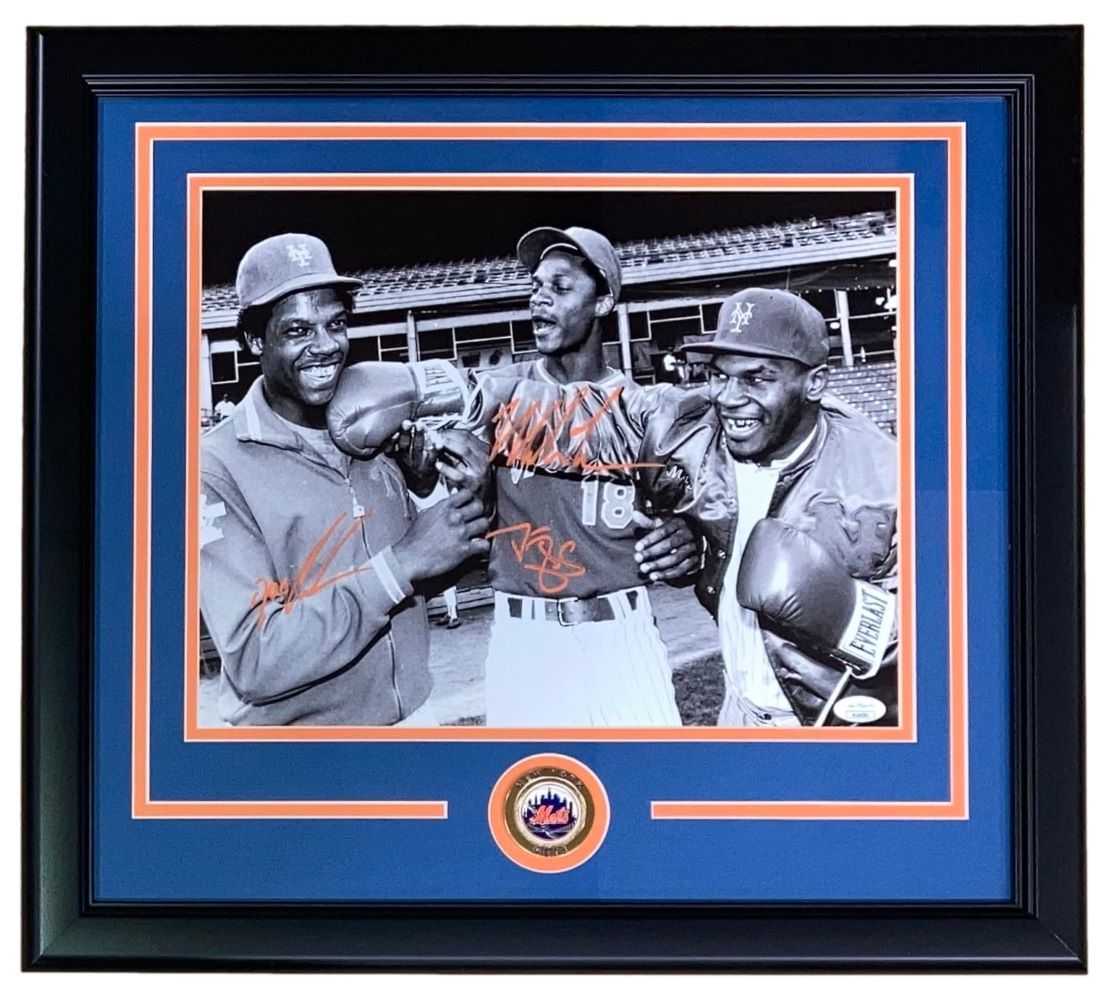 Mike Tyson & Dwight Gooden Autographed Strawberry Framed 11x14 B&W Photo - New York Mets Memorabilia with JSA COA - Perfect for Sports Collectors & Mets Fans Display