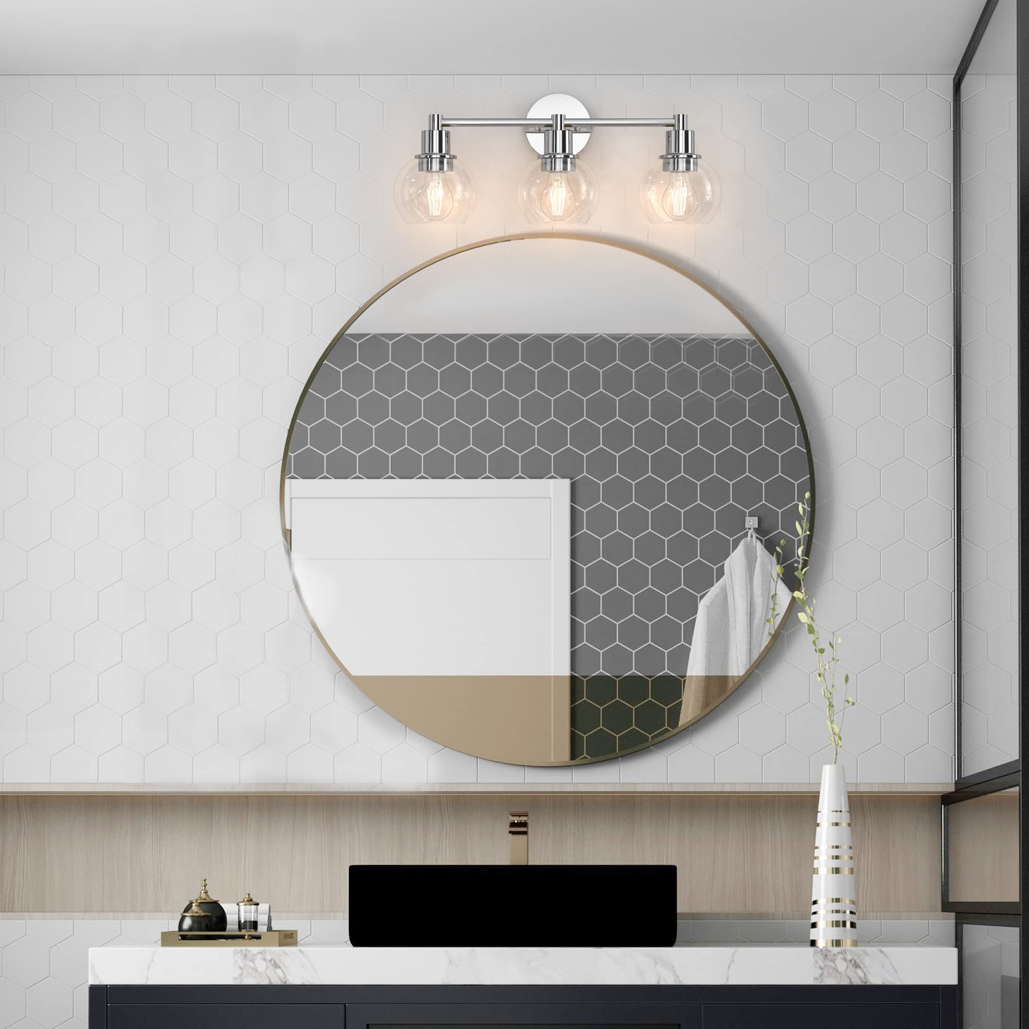Espird 3-Light Bathroom Vanity Light Fixture in Polished Chrome - Industrial Farmhouse Wall Sconce with Globe Shades for Mirror Lighting | Perfect for Modern Bathrooms, Powder Rooms & Farmhouse Decor