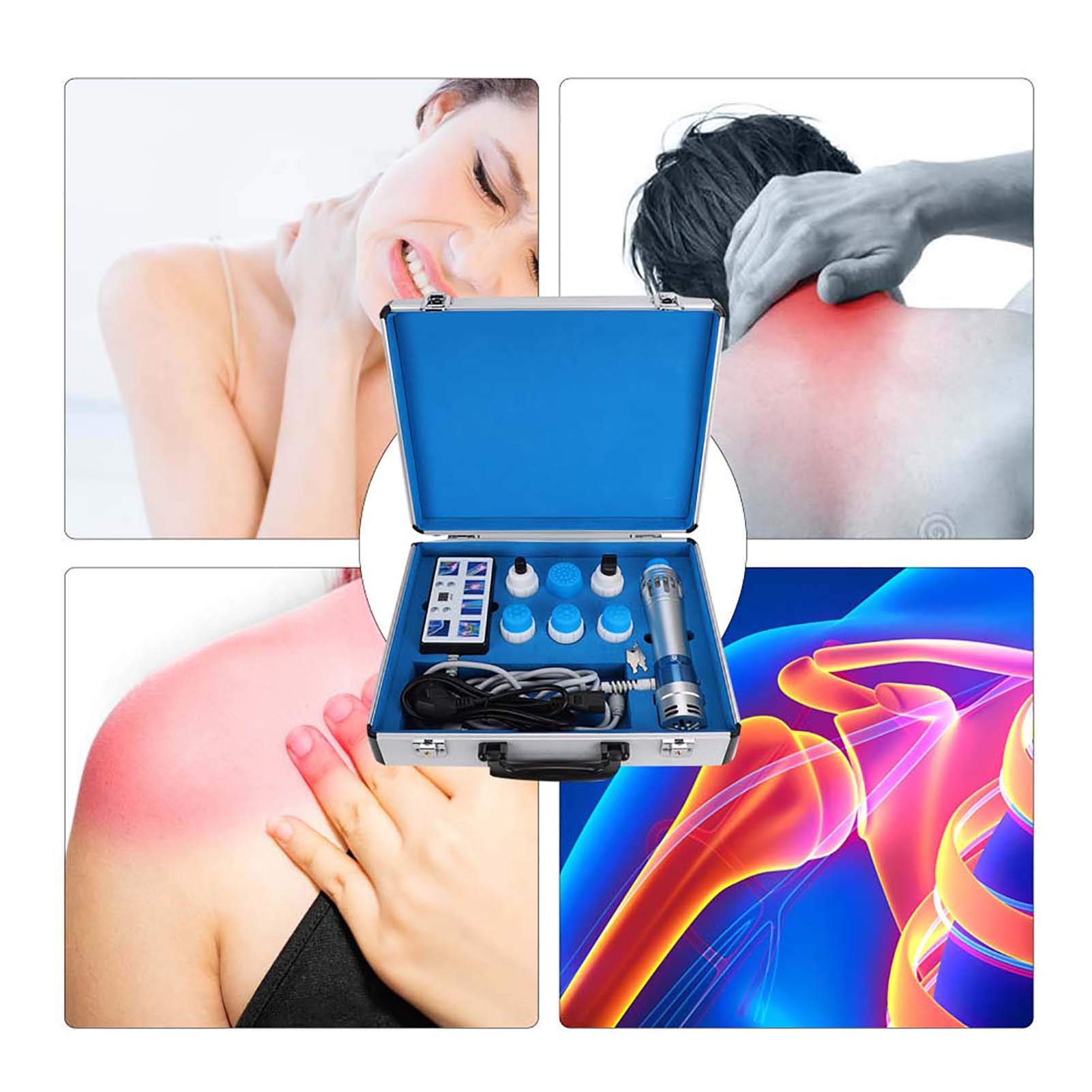 Electronic Pulse Massager for Pain Relief - 6 Massage Head Deep Tissue Therapy Device, Electromagnetic Shock Wave Machine for Muscle Recovery & Relaxation - Perfect for Home Use, Sports Injury Recovery & Chronic Pain Management (EU Plug)