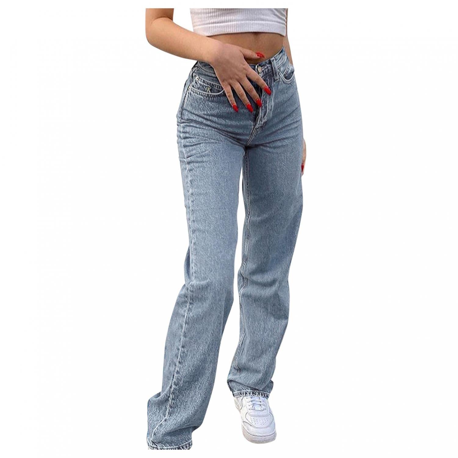 Low Profile Women's High Waisted Jeans - Y2K Straight Wide Leg Baggy Denim Pants with Distressed Details | Fashion Streetwear for Casual Outfits & Everyday Wear