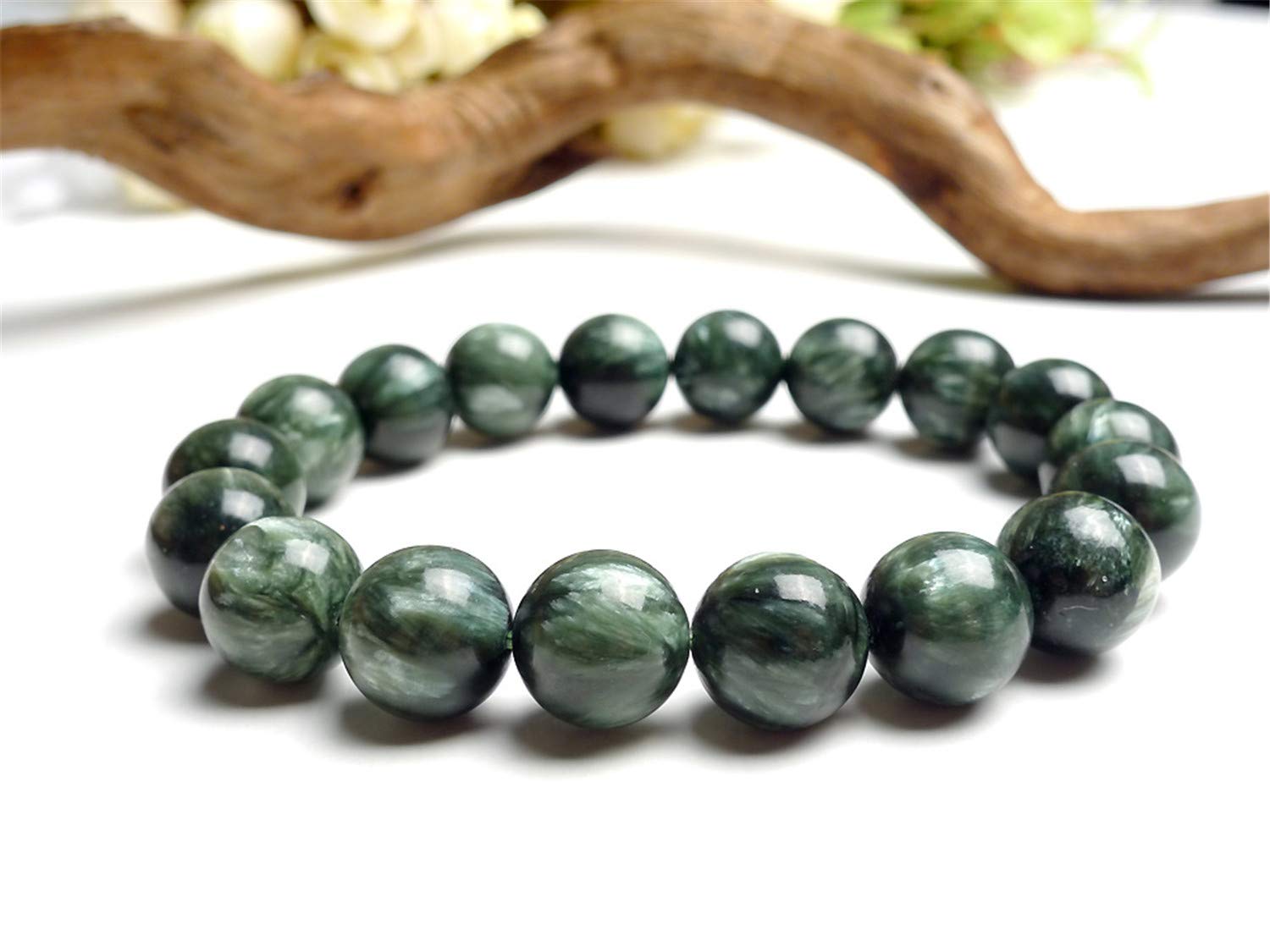 12mm Natural Green Seraphinite Crystal Stretch Bracelet for Women & Men - AAAA Quality Healing Stone Beads for Meditation, Yoga & Spiritual Jewelry