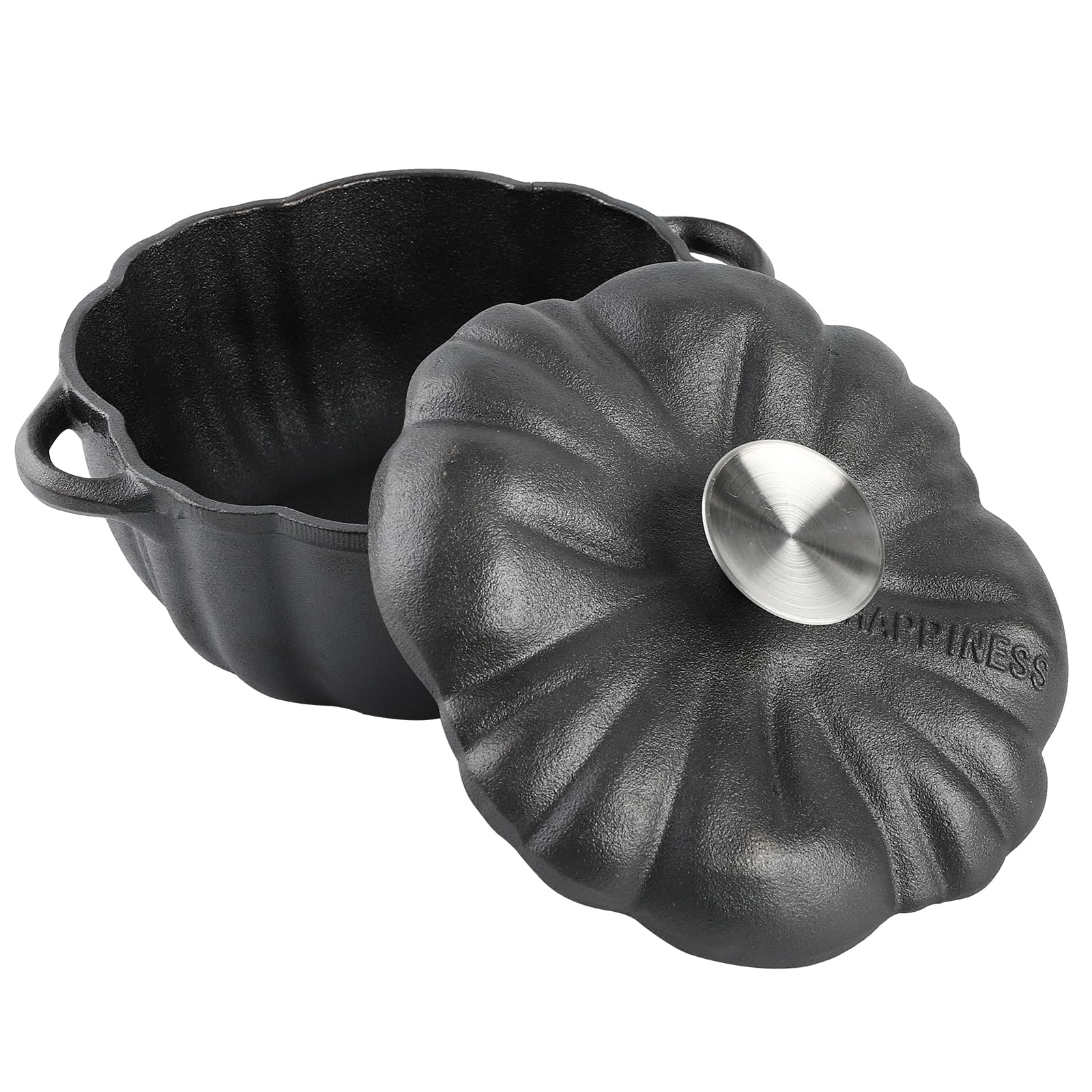 SOBEIT 1.68 Quart Pre-Seasoned Cast Iron Dutch Oven with Lid - Mini Pumpkin Shaped Pot for Baking, Roasting, Stewing & Serving | Perfect for Garlic Bread, Casseroles, Camping & Kitchen Decor (Black)