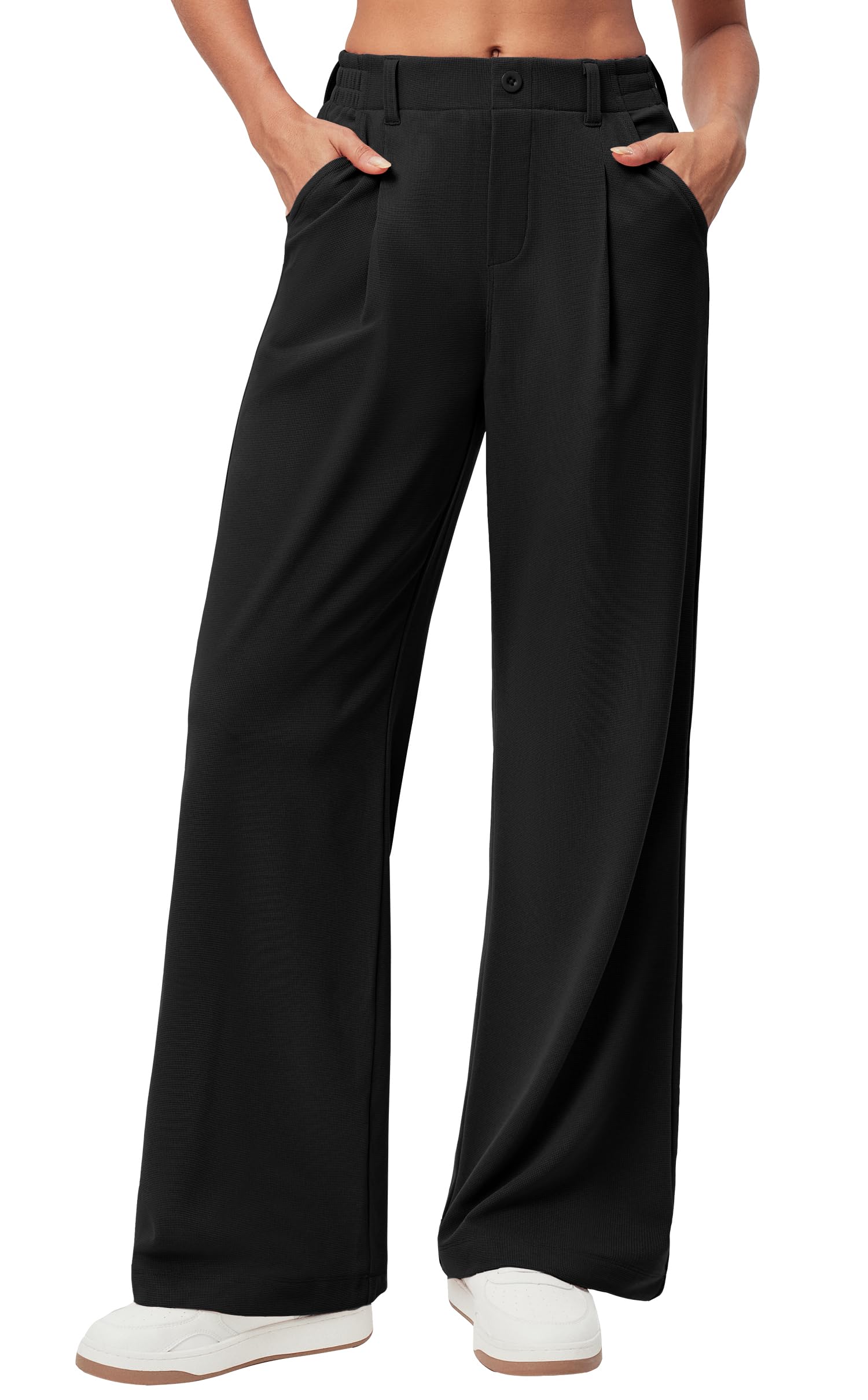 Ewedoos Women's Wide Leg Stretchy Work Pants - High Waisted Business Casual Slacks with Waffle Texture (26''/28'' Inseam) - Perfect for Office Wear, Business Meetings & Professional Outfits