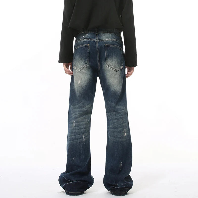 American Style Men's Distressed Tie-Dye Bootcut Jeans - Wide Leg Straight Denim Pants for Casual Wear | Perfect for Street Style & Everyday Outfits