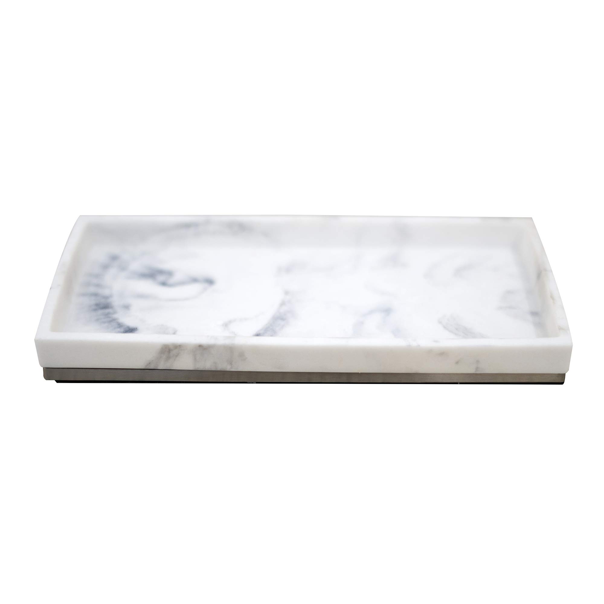 Nu Steel Misty Silver Amenity Tray - Elegant Resin Marble & Stainless Steel Bathroom Organizer for Towels, Crystals, Candles | Perfect for Vanity, Spa & Home Decor
