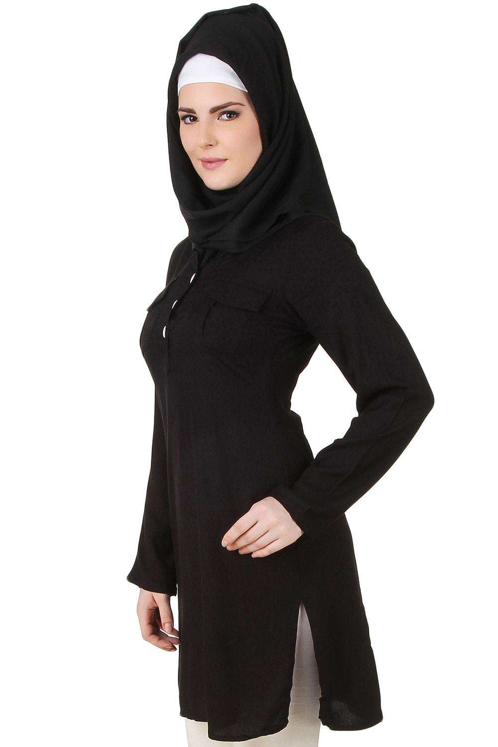 Fatinah Black Rayon Tunic Top for Women - Soft & Flowy Casual Blouse - Perfect for Work, Office & Everyday Wear